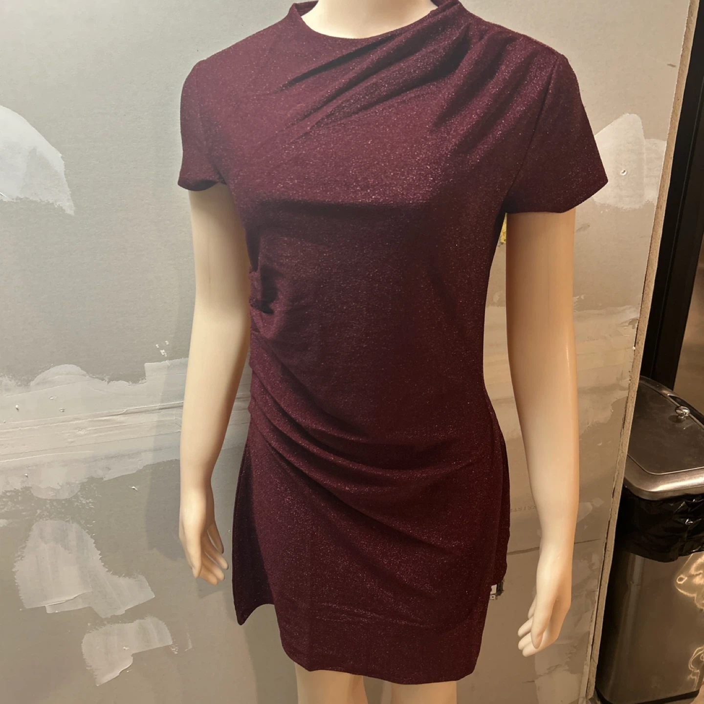 H&M Glittery Ruched Mini Dress Burgundy Size L