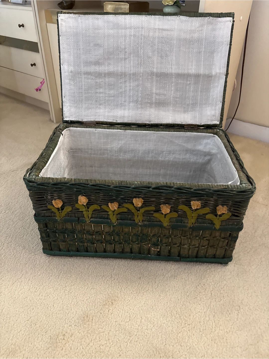 Woven Storage Basket Trunk with Floral Detail