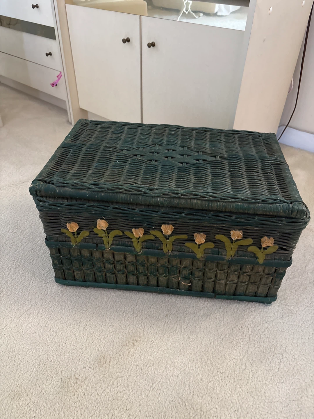 Woven Storage Basket Trunk with Floral Detail - photo 2