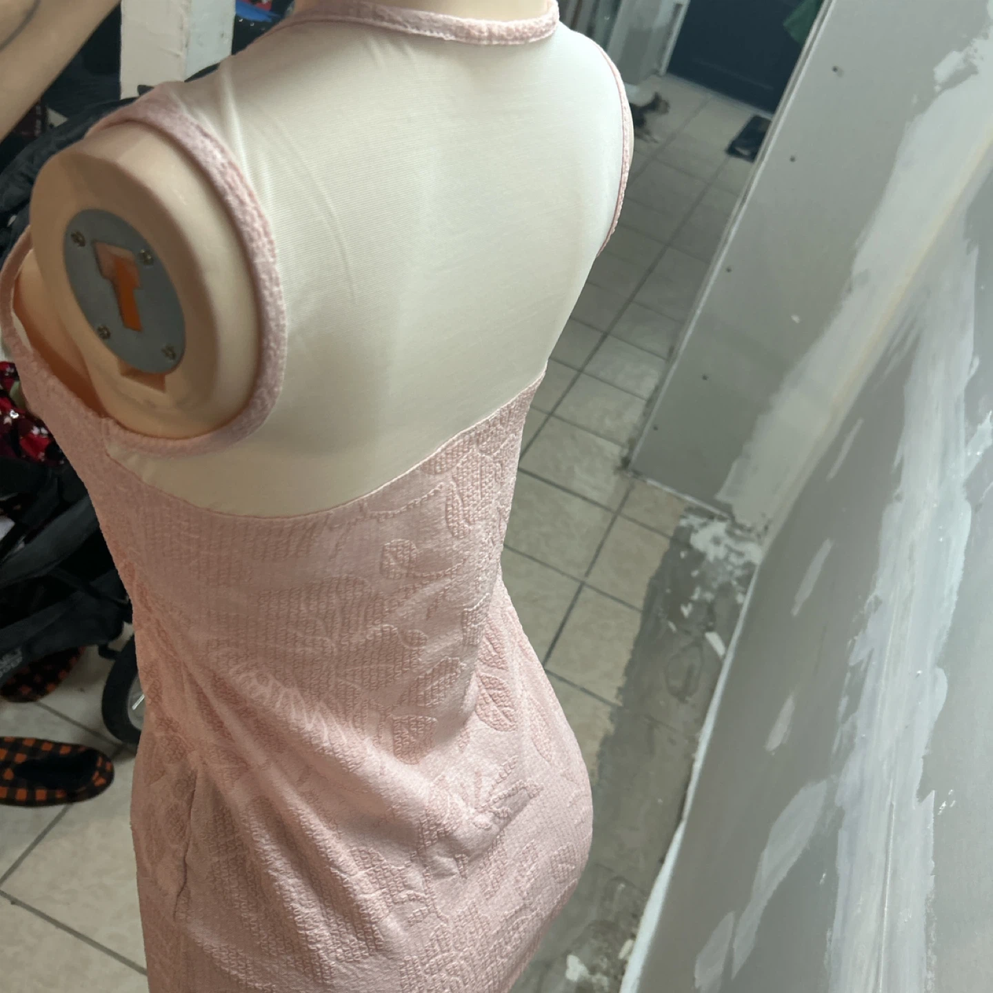 Pink Sheer Neck Embellished Mini Dress - photo 3