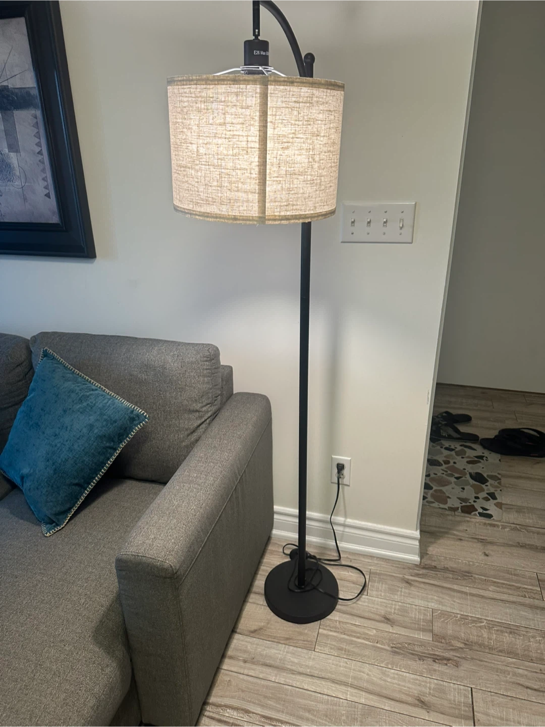 Black Floor Lamp with Fabric Shade