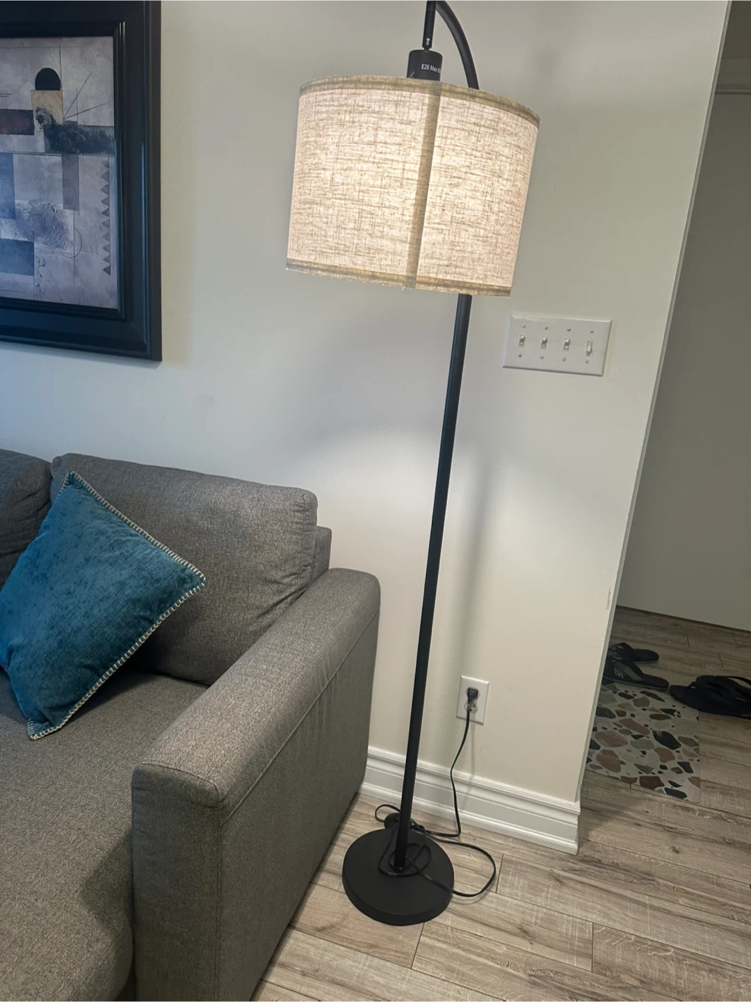Black Floor Lamp with Fabric Shade - photo 2