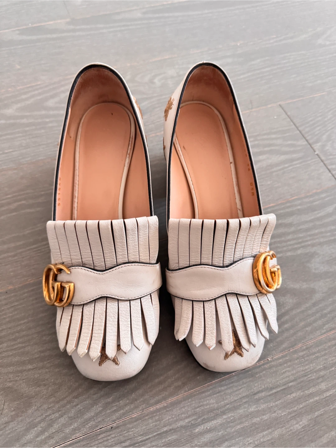 Gucci White Leather Bee & Star Loafer Heels Size 36 - photo 2
