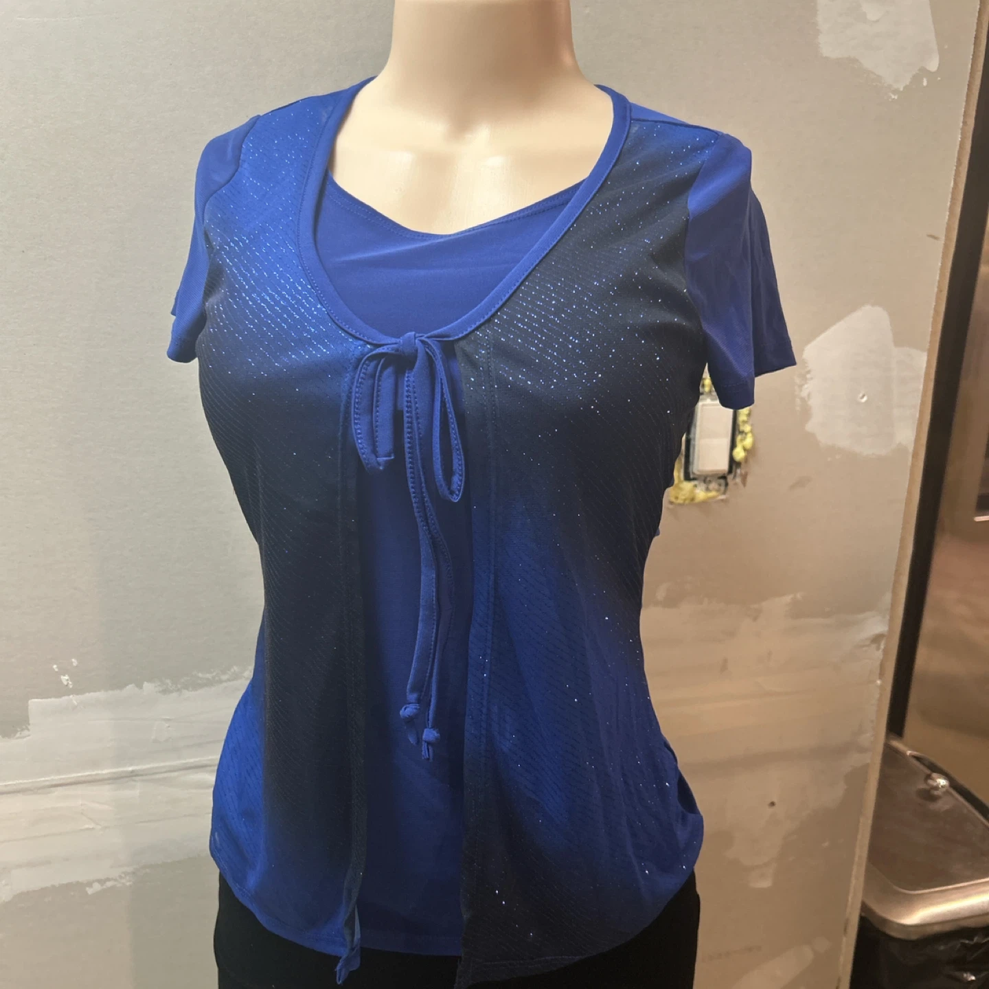 Women's Blue Sparkle Layered Top - Medium