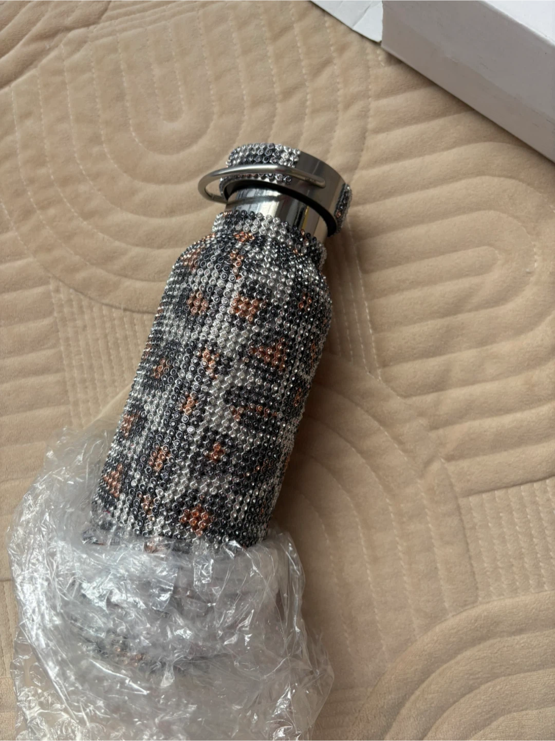 Rhinestone Leopard Print Water Bottle