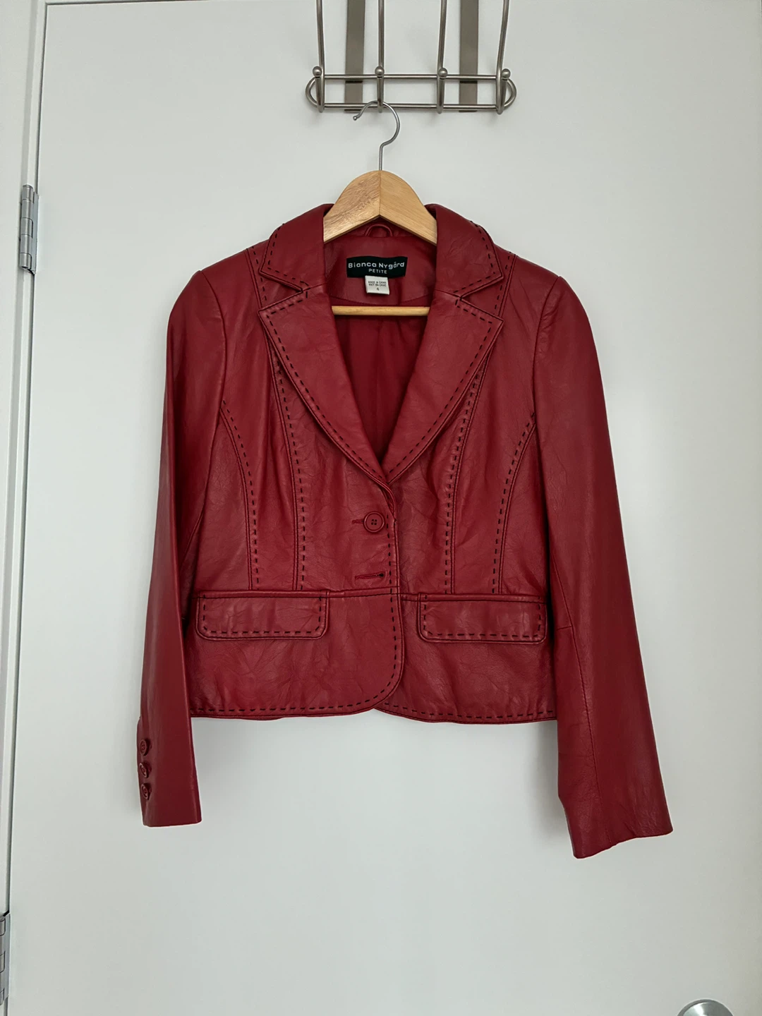 Bianca Nygård Petite Red Leather Blazer - Size 4
