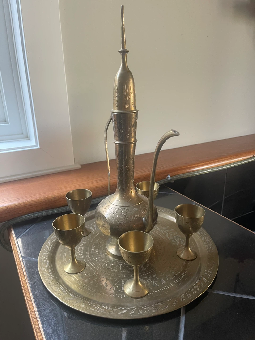 Decorative Brass Pitcher and Cups Set with Tray - photo 2