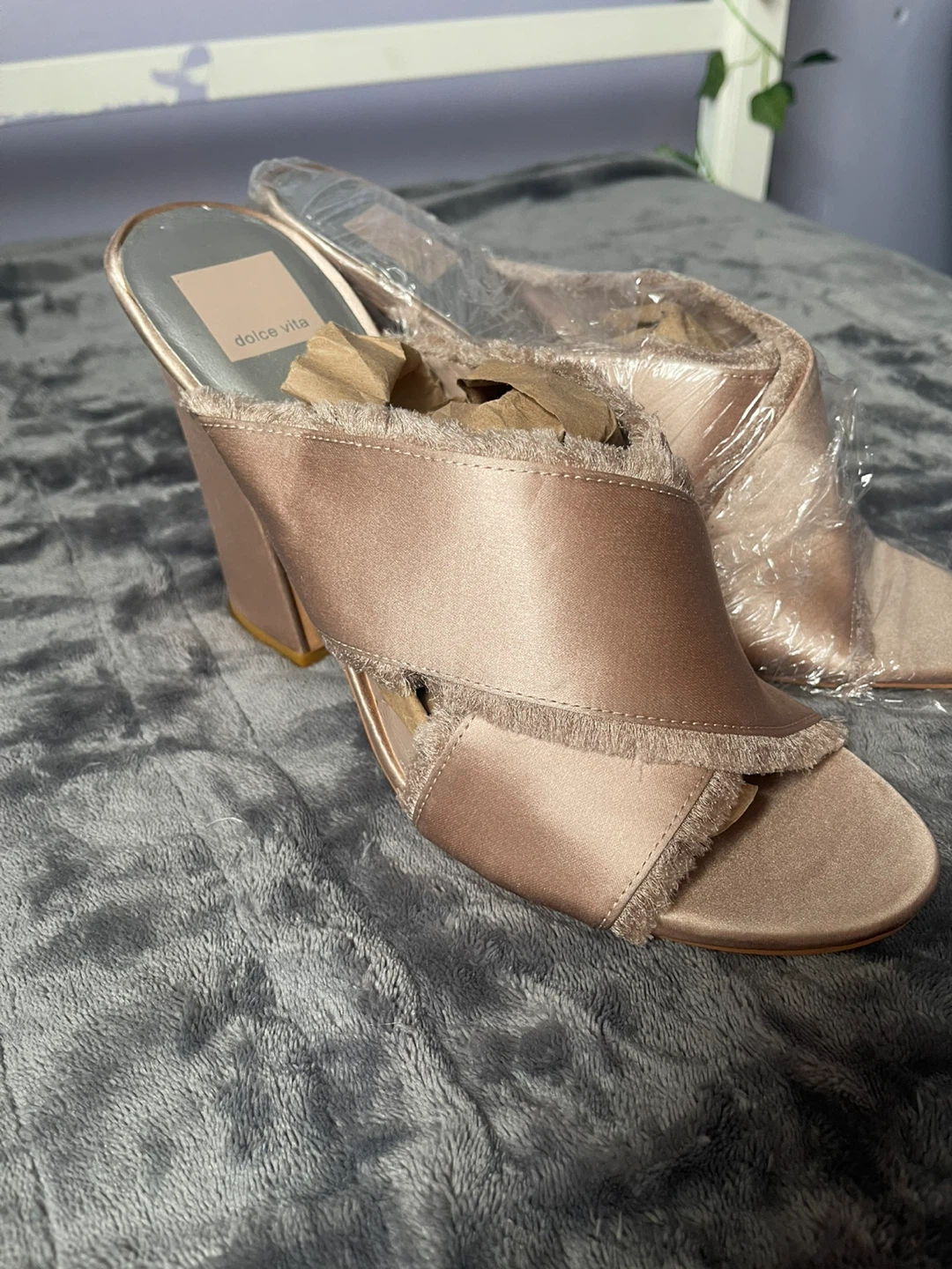 Dolce Vita Satin Heeled Mules - Rose Gold