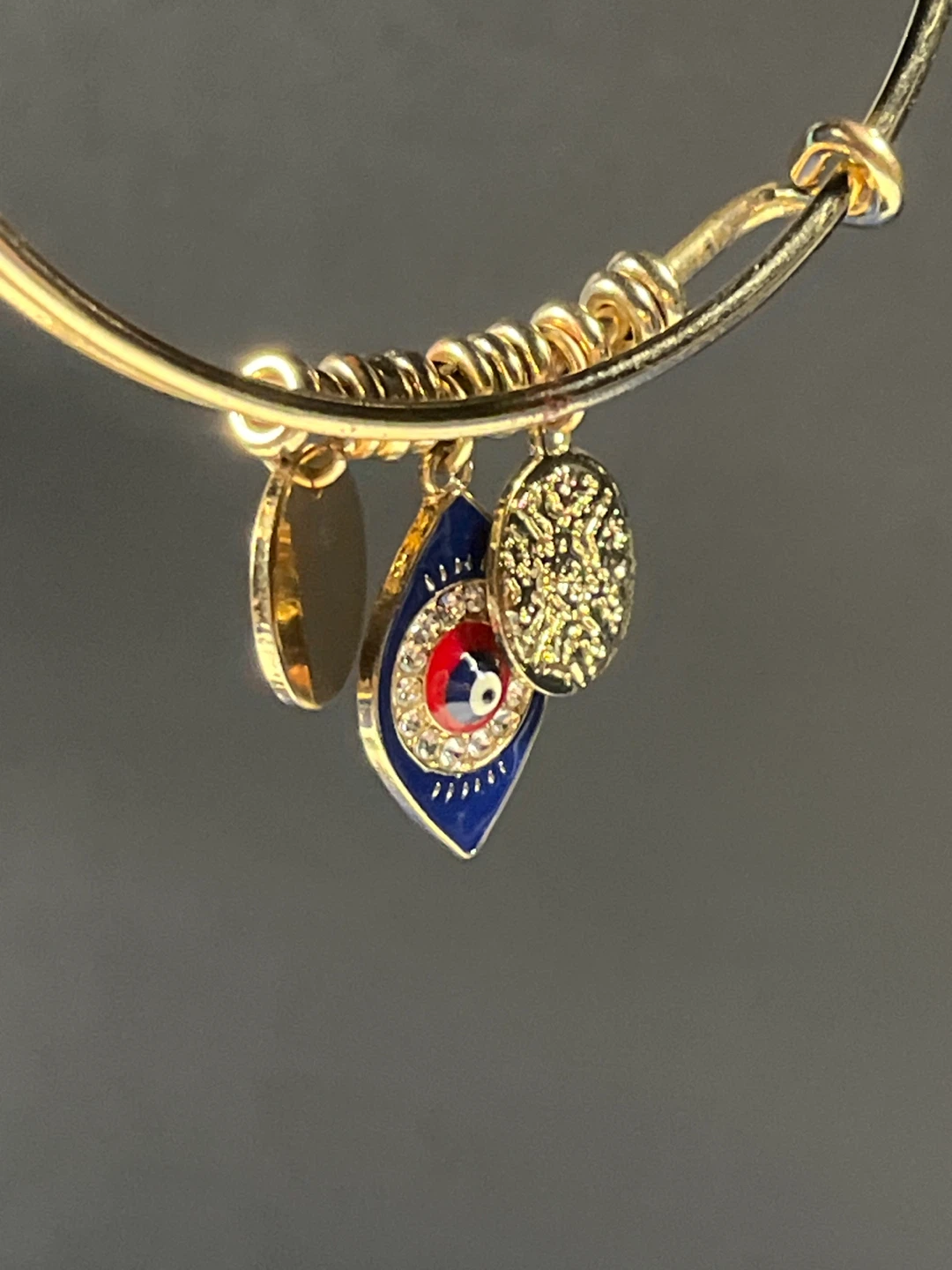 Gold-tone Evil Eye Charm Bangle Bracelet - photo 4