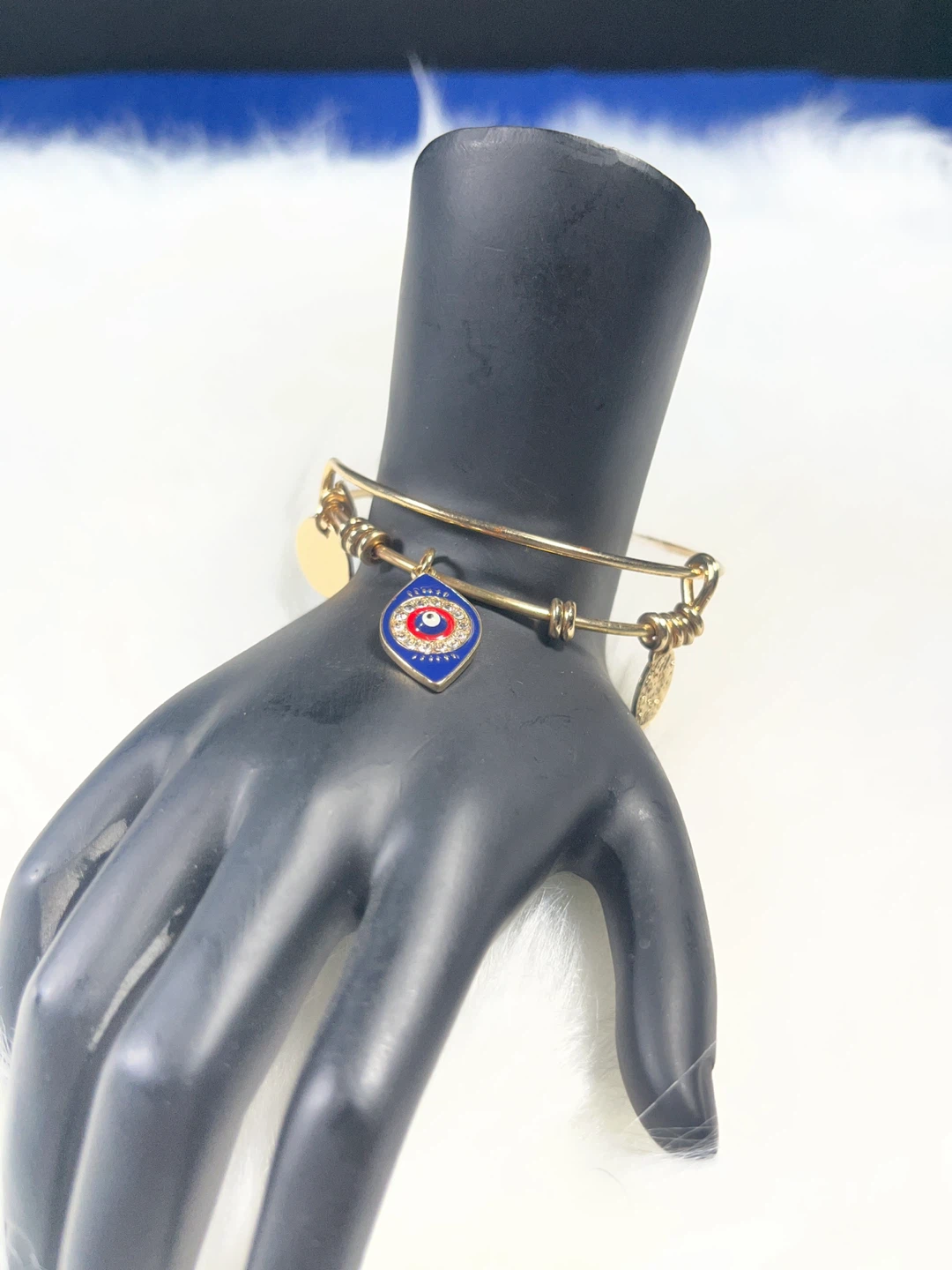 Gold-tone Evil Eye Charm Bangle Bracelet
