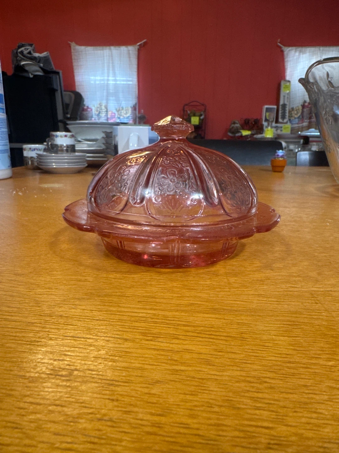 Valentines Sale! Pink Depression Glass Covered Butter Dish