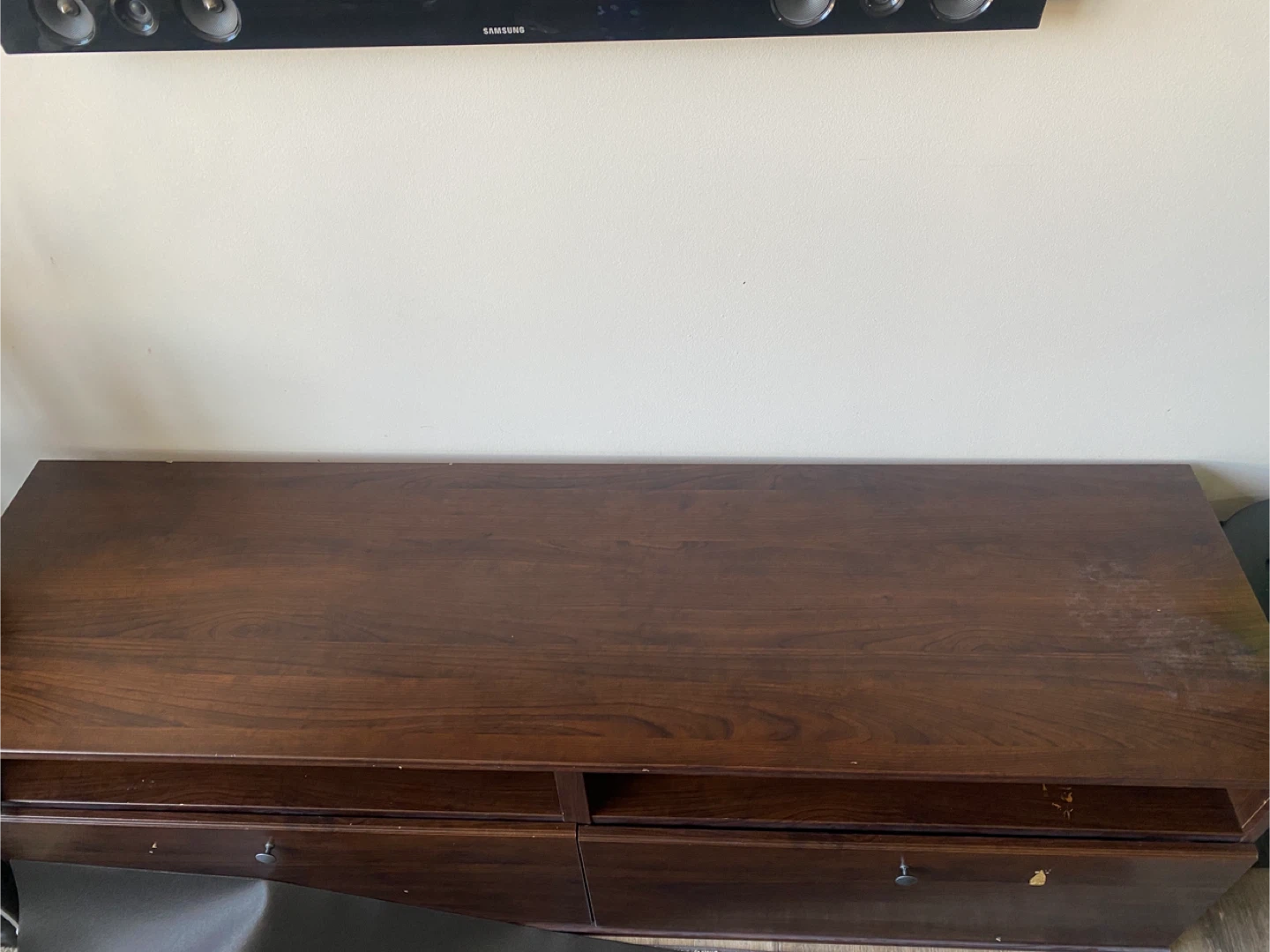 Dark Wood Media Console with 2 Drawers - photo 2