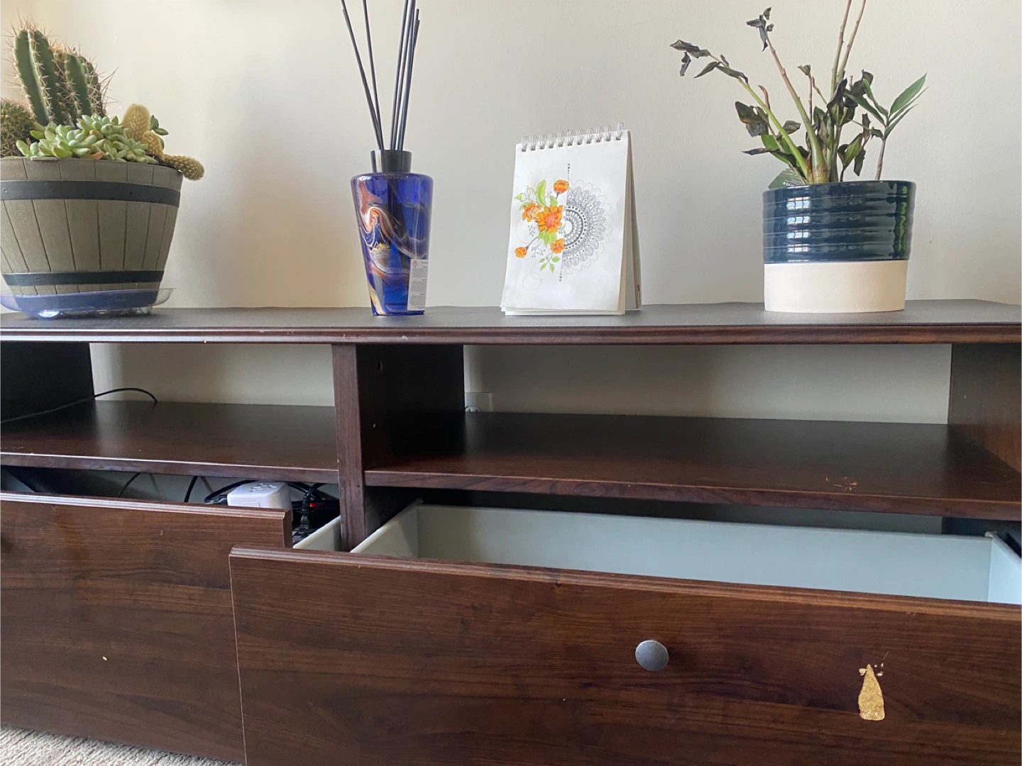 Dark Wood Media Console with 2 Drawers - photo 4