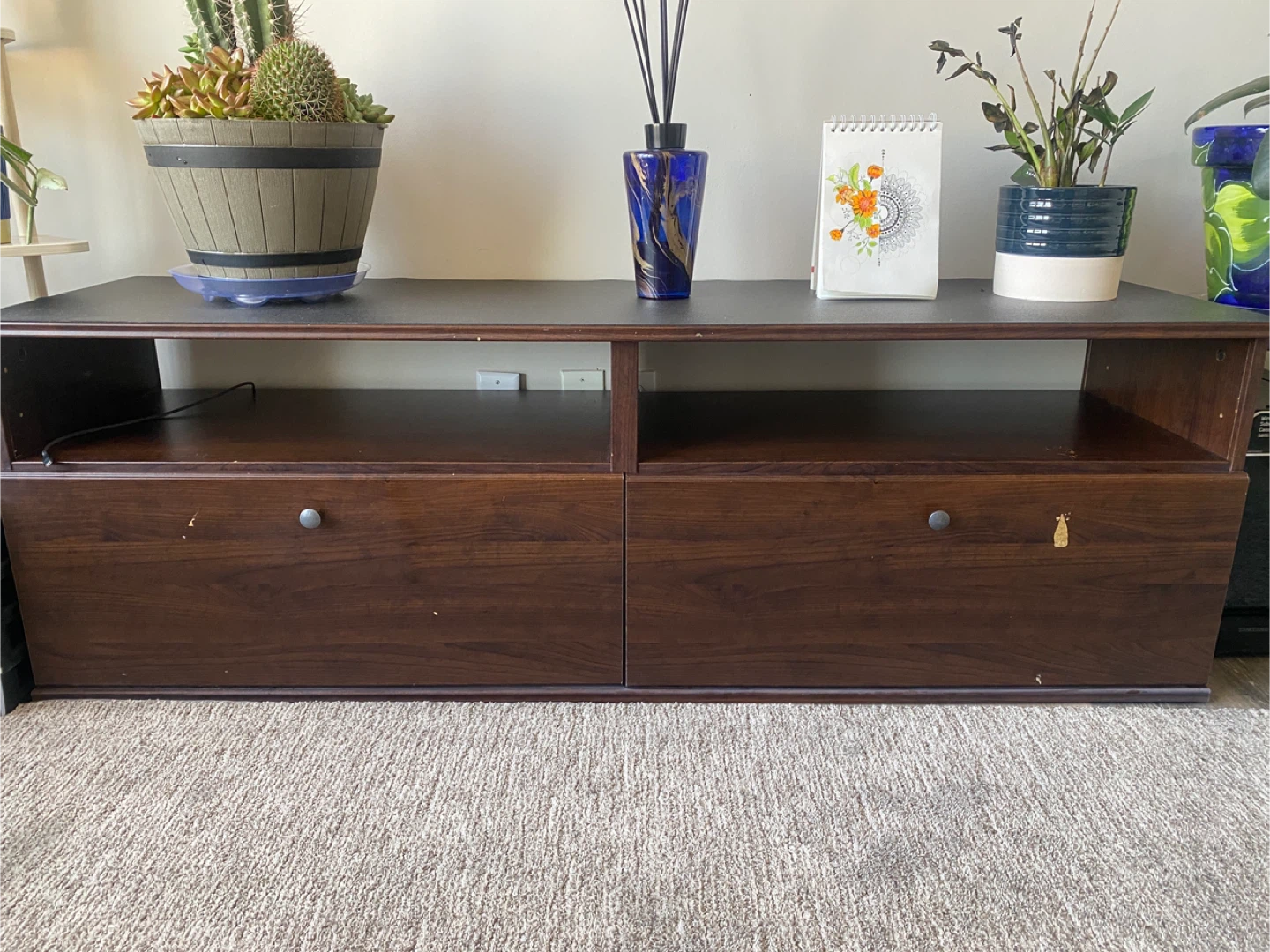 Dark Wood Media Console with 2 Drawers