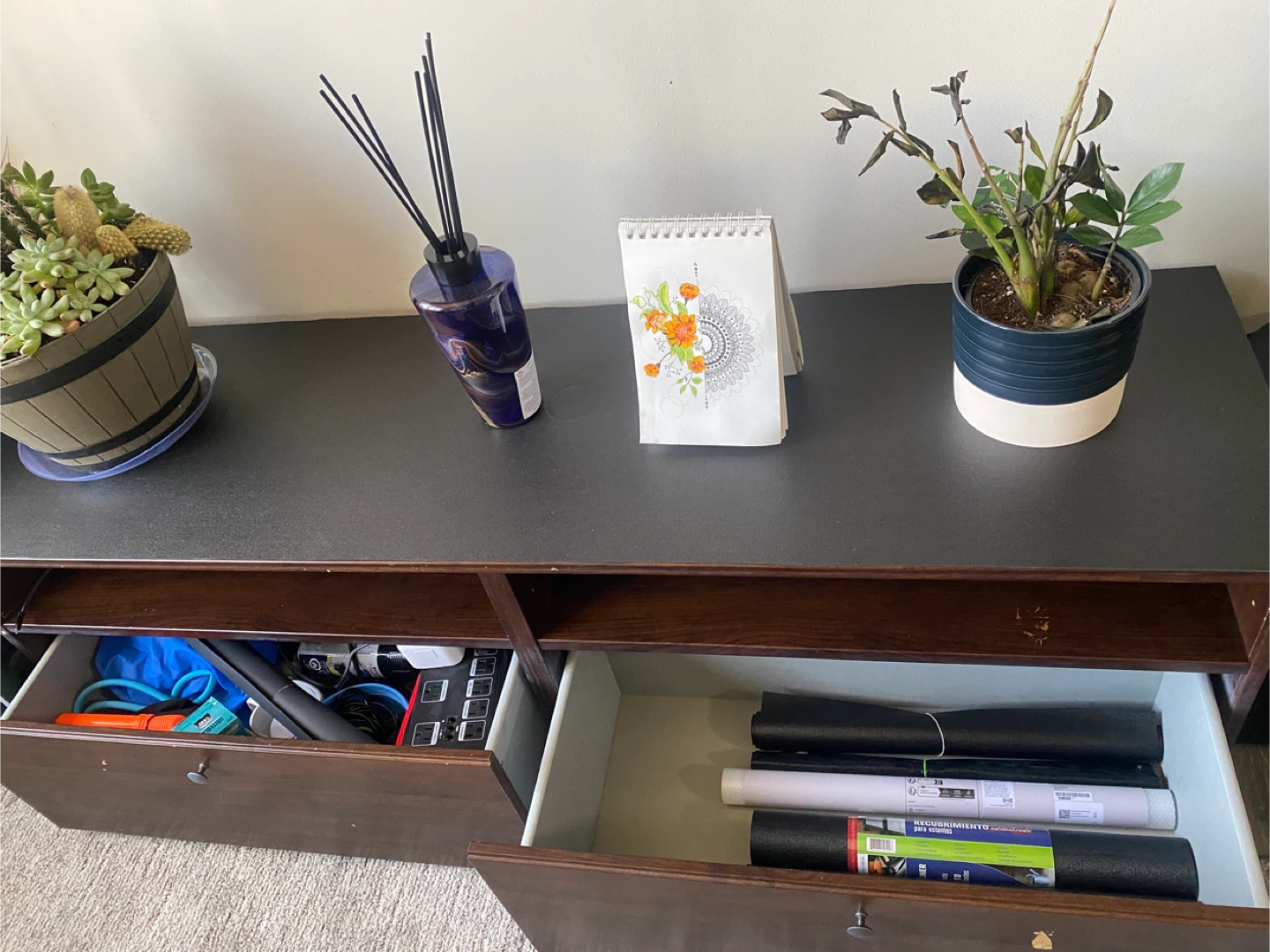 Dark Wood Media Console with 2 Drawers - photo 3