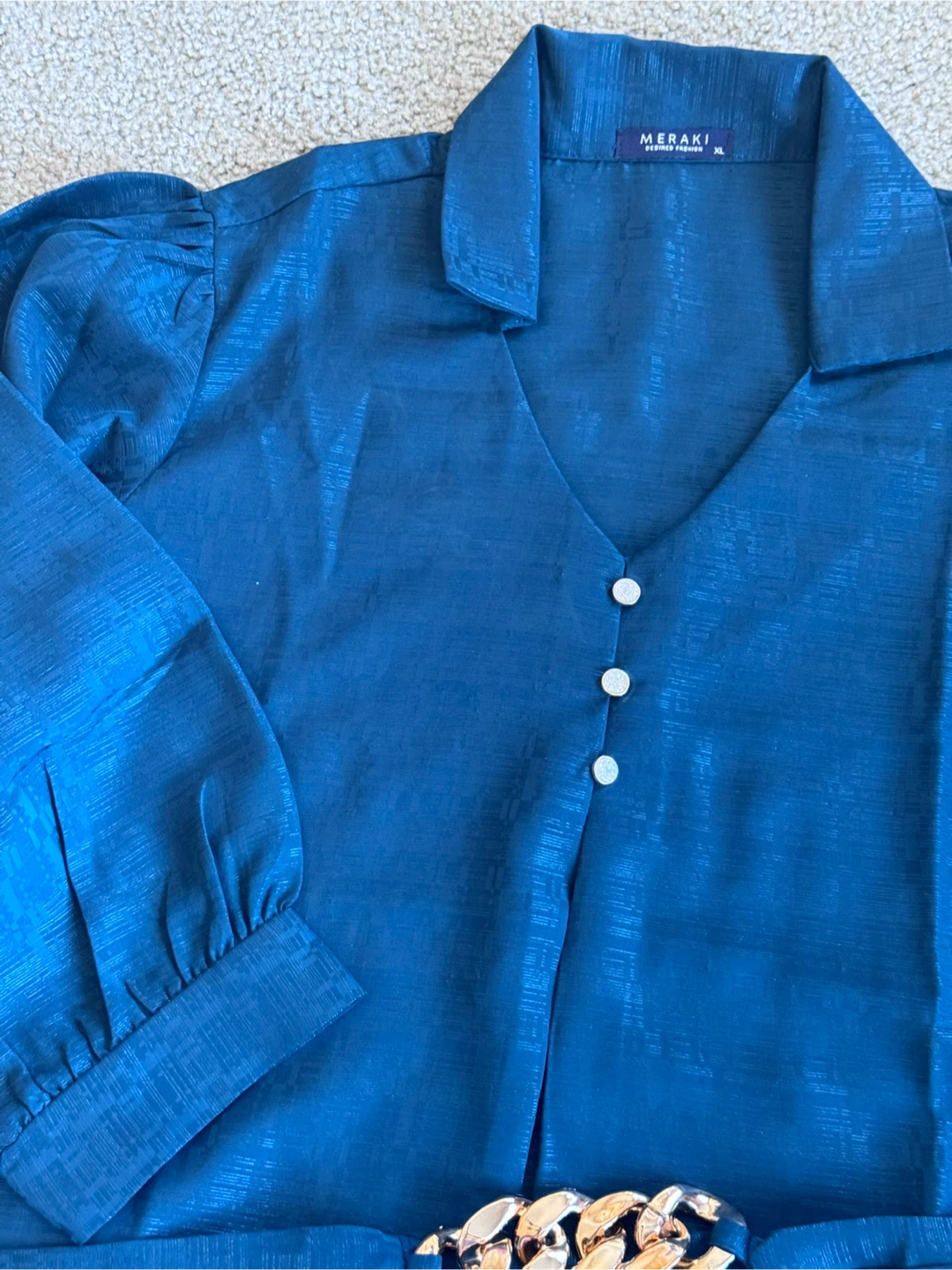 MERAKI Blue Textured Button-Up Blouse and Pants Set - photo 5