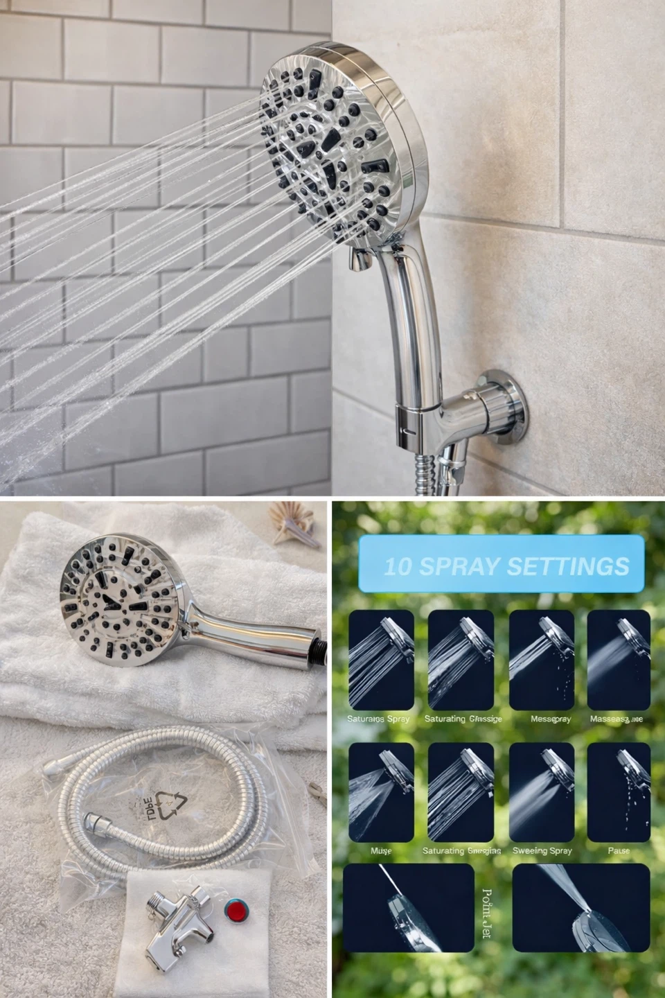10-Setting Handheld Shower Head - photo 2