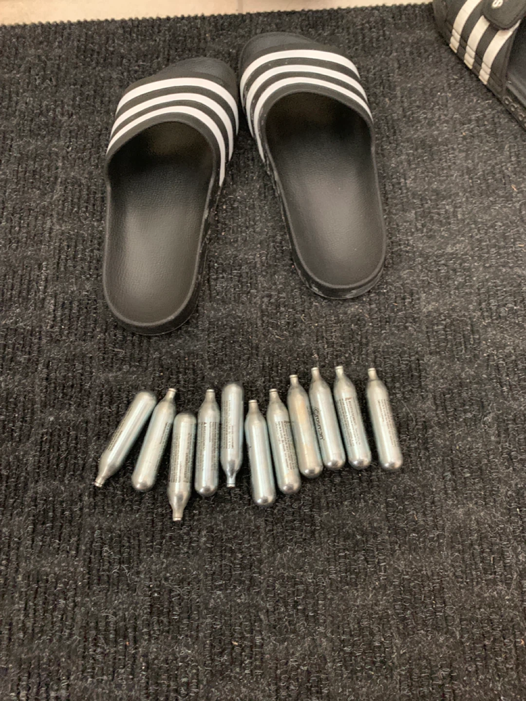 Adidas Slides with 10 CO2 Cartridges