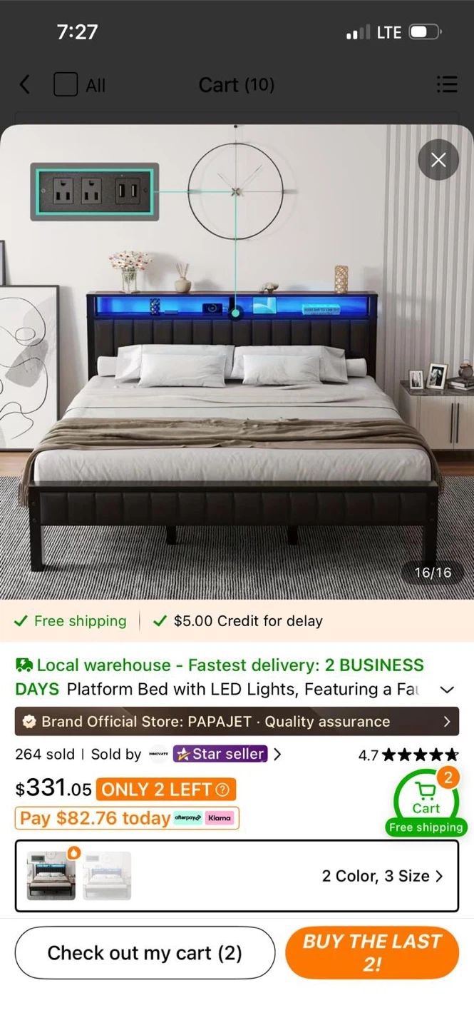 PAPAJET Queen Size Platform Bed with LED Lights