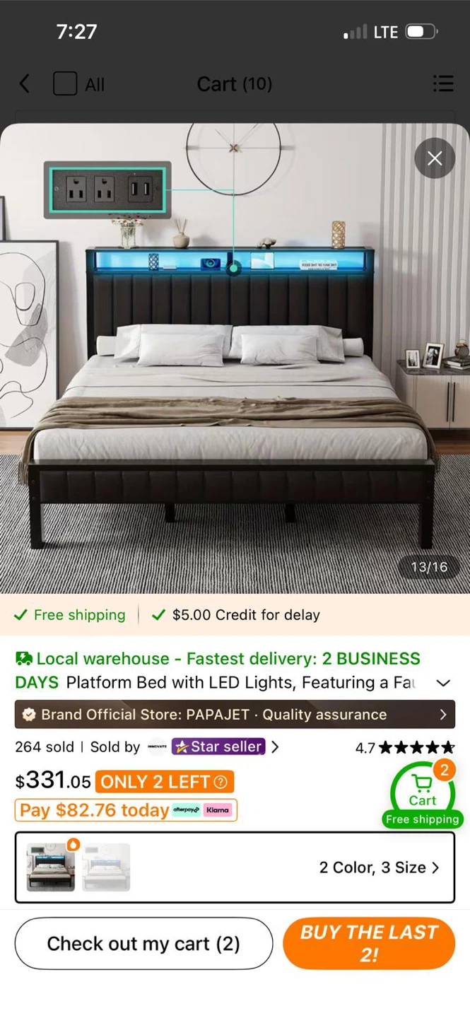 PAPAJET Queen Size Platform Bed with LED Lights - photo 3