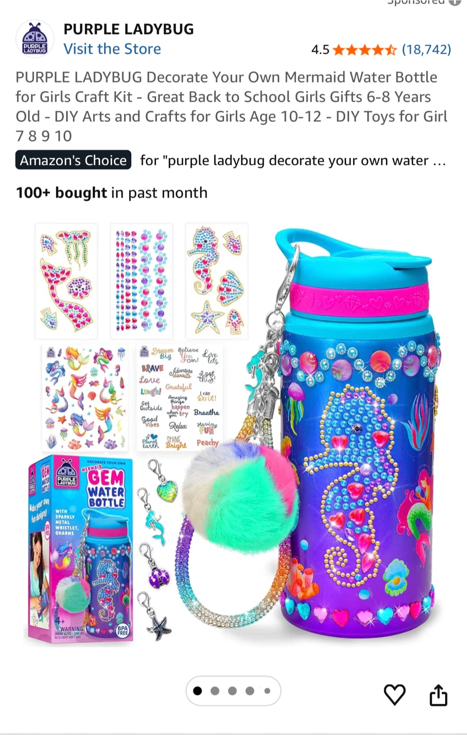 PURPLE LADYBUG Decorate Your Own Mermaid Water Bottle