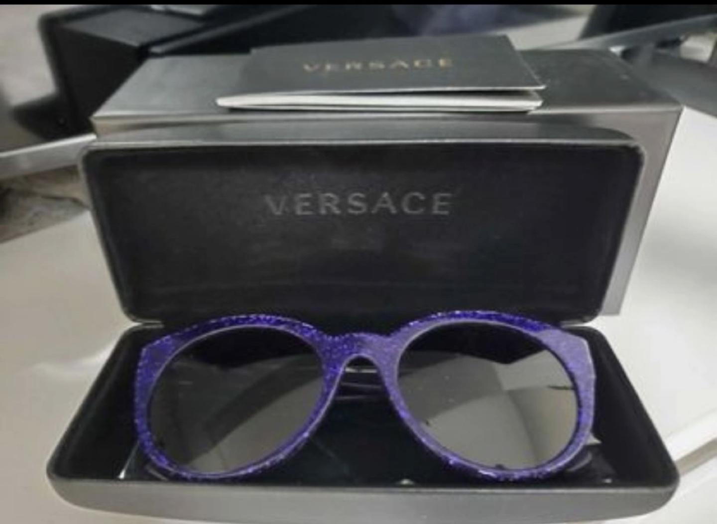 Versace Purple Glitter Cat-Eye Sunglasses