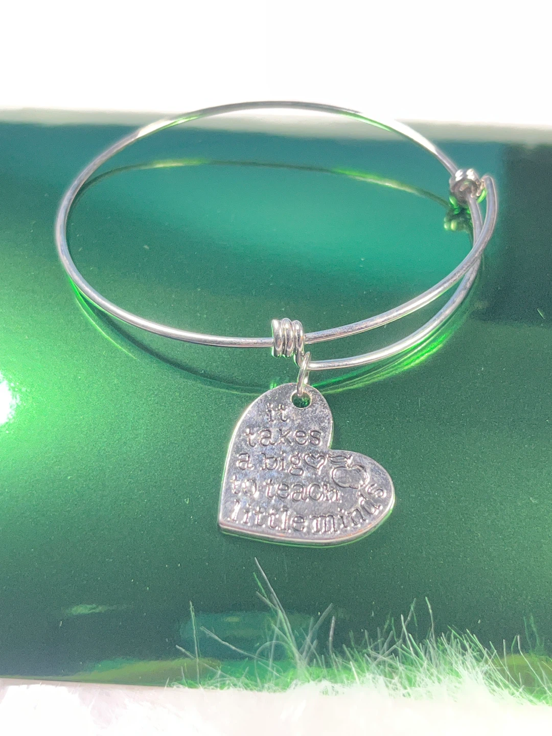 Silver Tone Bangle Bracelet with Heart Charm - photo 3