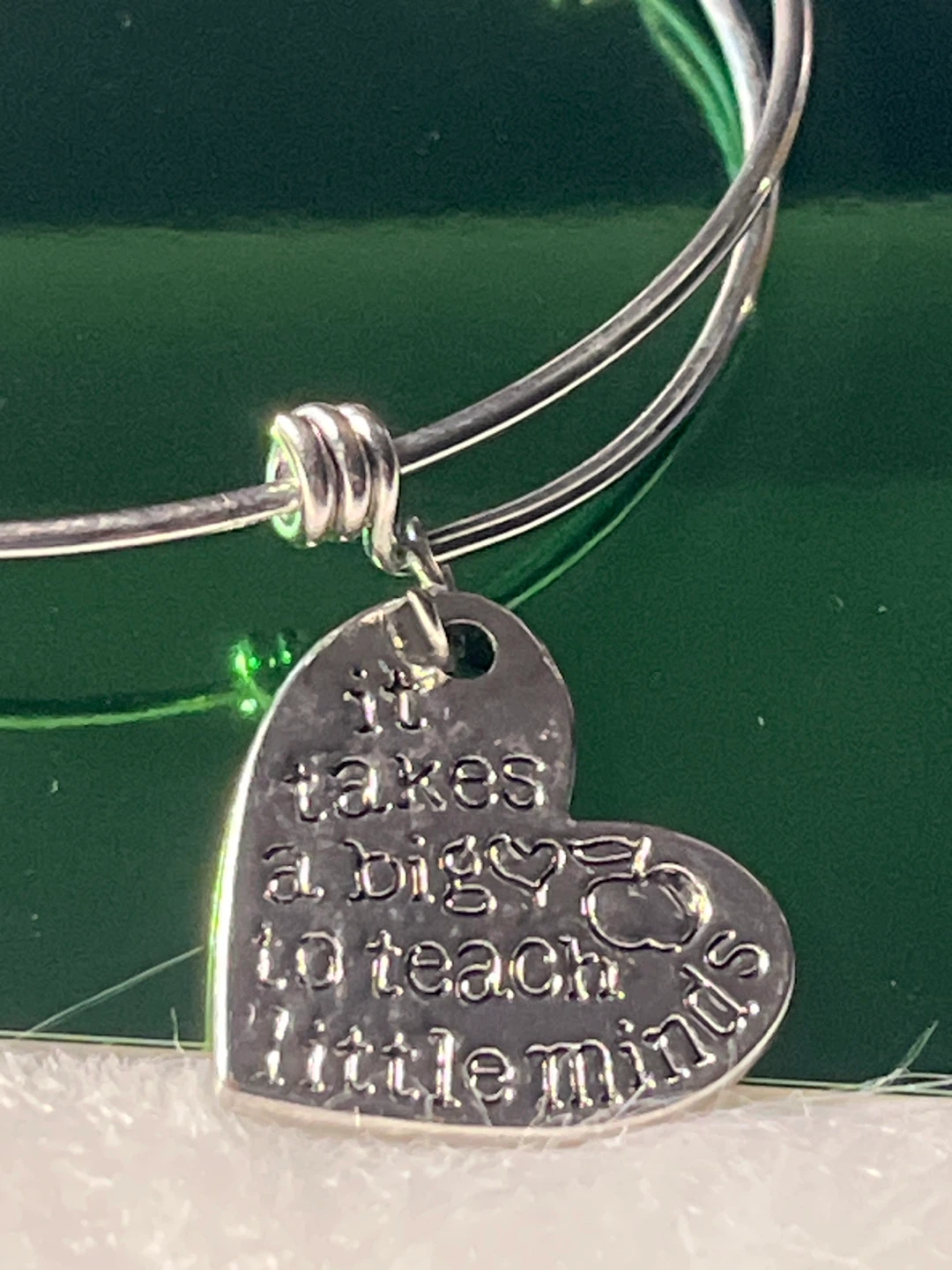 Silver Tone Bangle Bracelet with Heart Charm