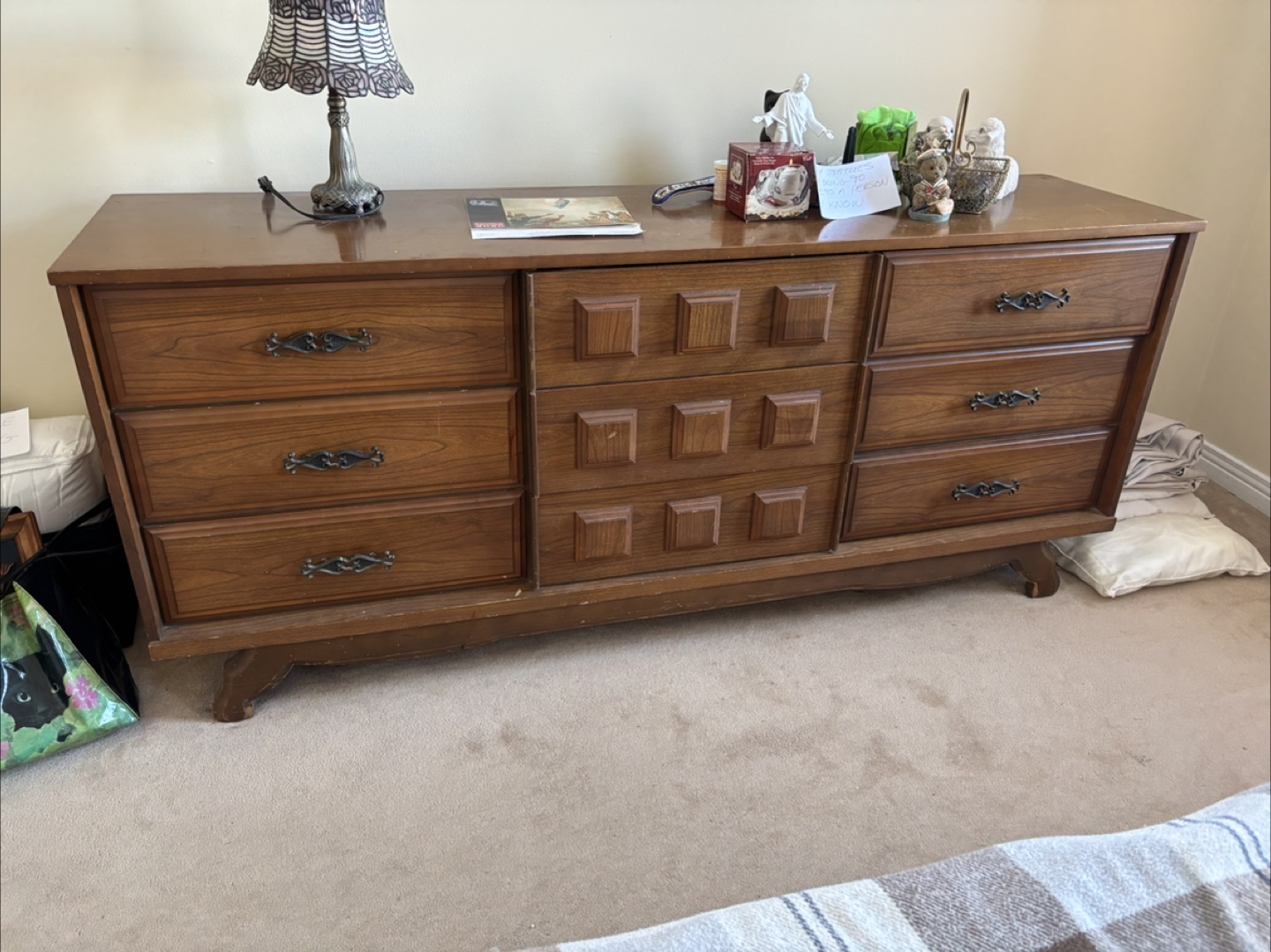 Vintage Wood Dresser with 9 Drawers