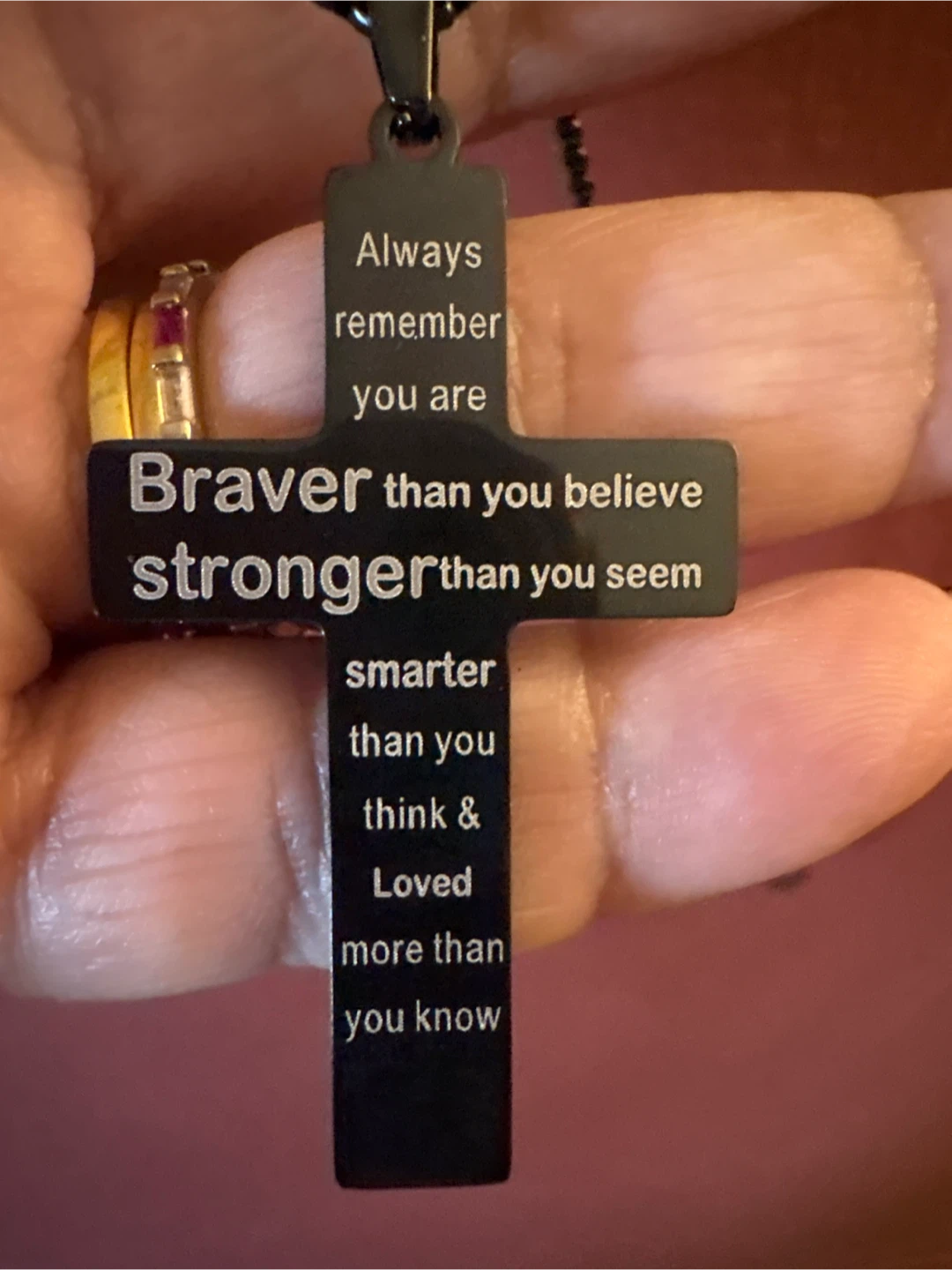 Black titanium double sided Cross inspirational Necklace