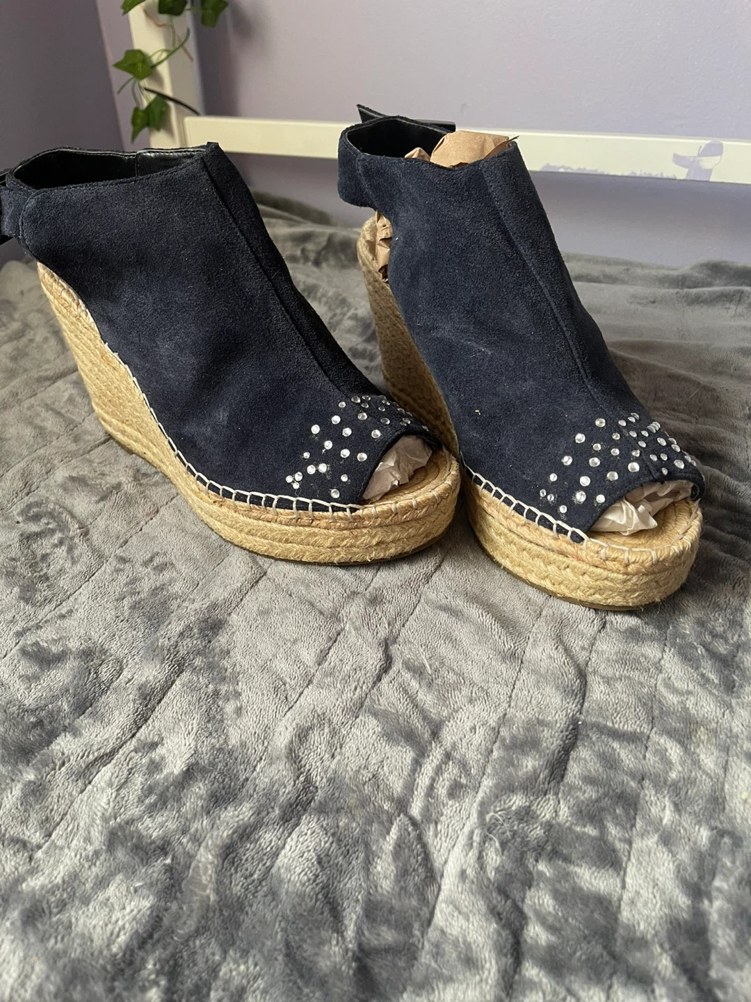 Kenneth Cole Navy Blue Suede Espadrille Wedge Sandals - photo 2