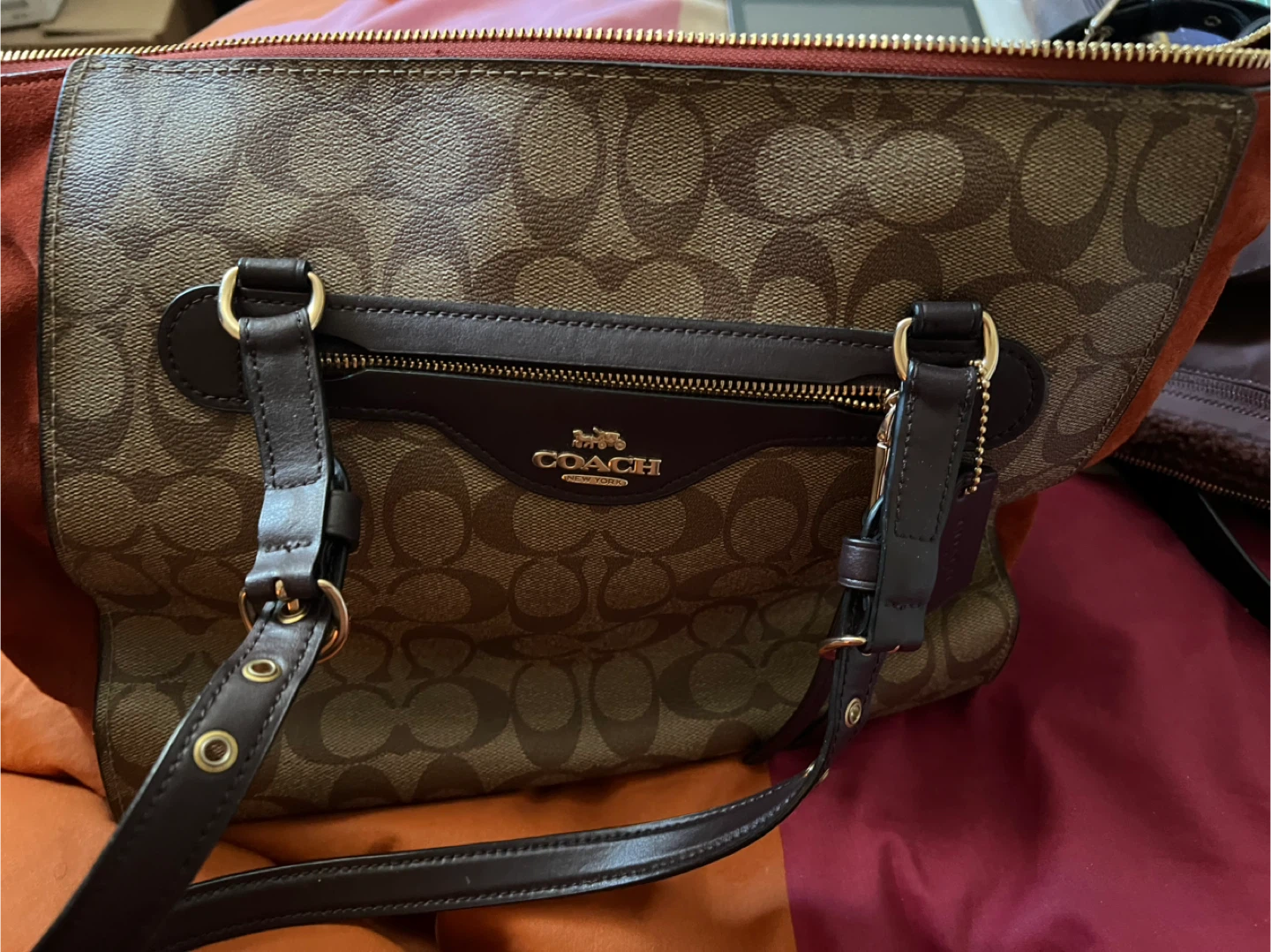 Coach Signature Canvas and Suede Tote Bag
