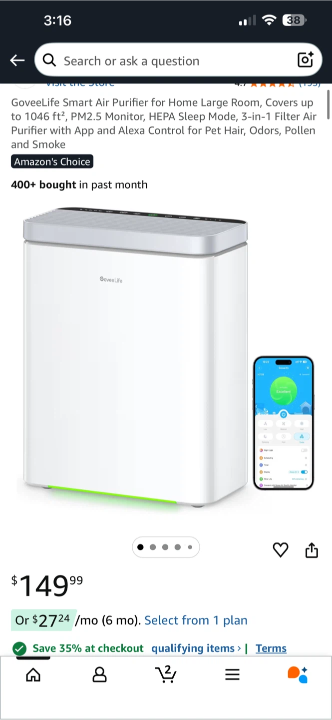 GoveeLife Smart Air Purifier for Large Rooms