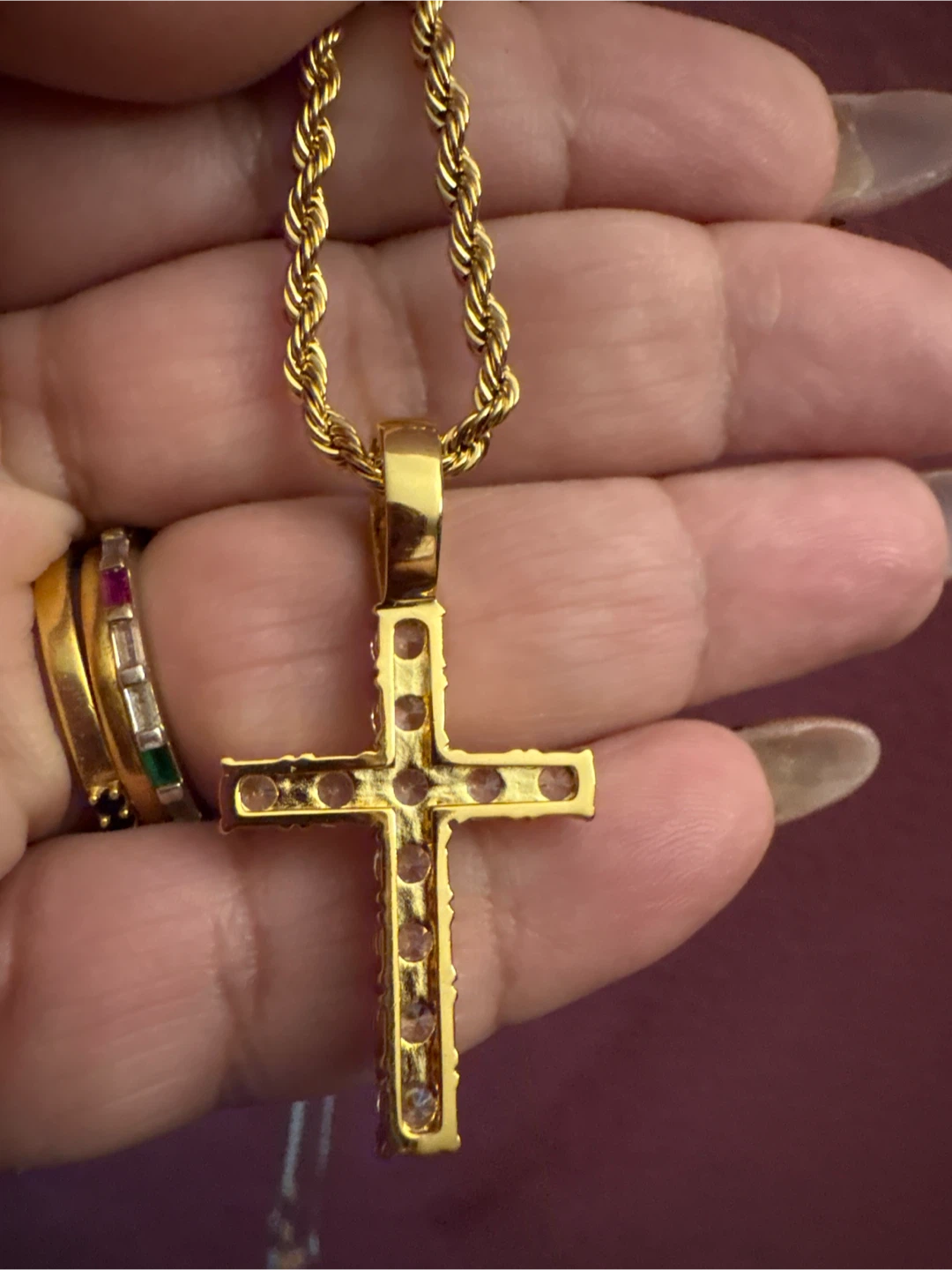 18K Gold SS Cross Pendant Necklace with Cubic Zirconia Stones - photo 2