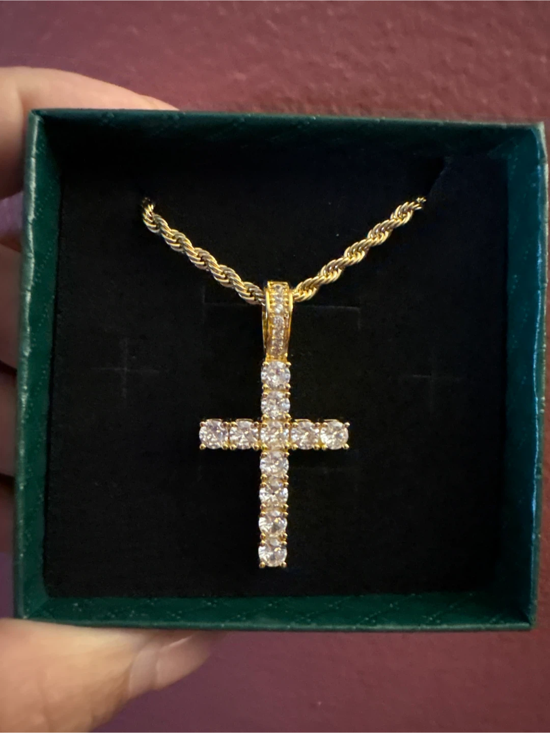18K Gold SS Cross Pendant Necklace with Cubic Zirconia Stones