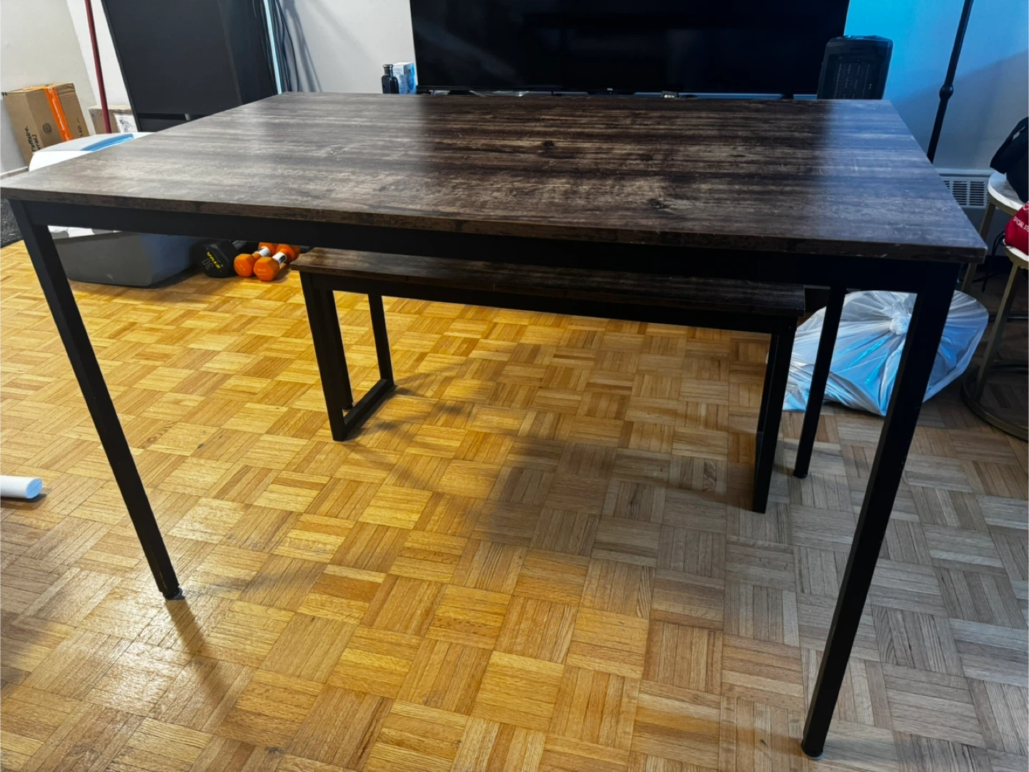 Rustic Wood Dining Table with Benches