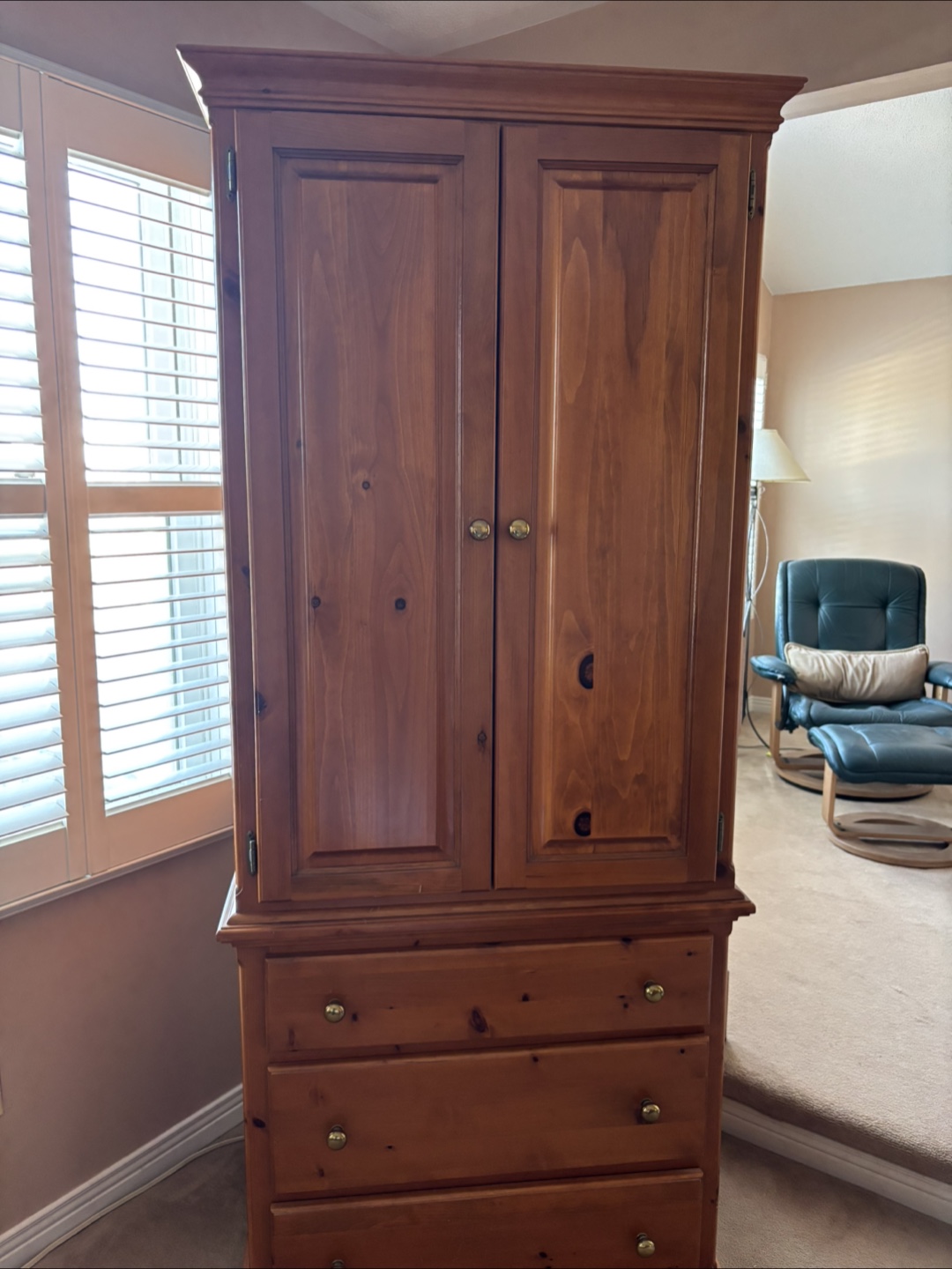 Solid Wood Armoire with Drawers