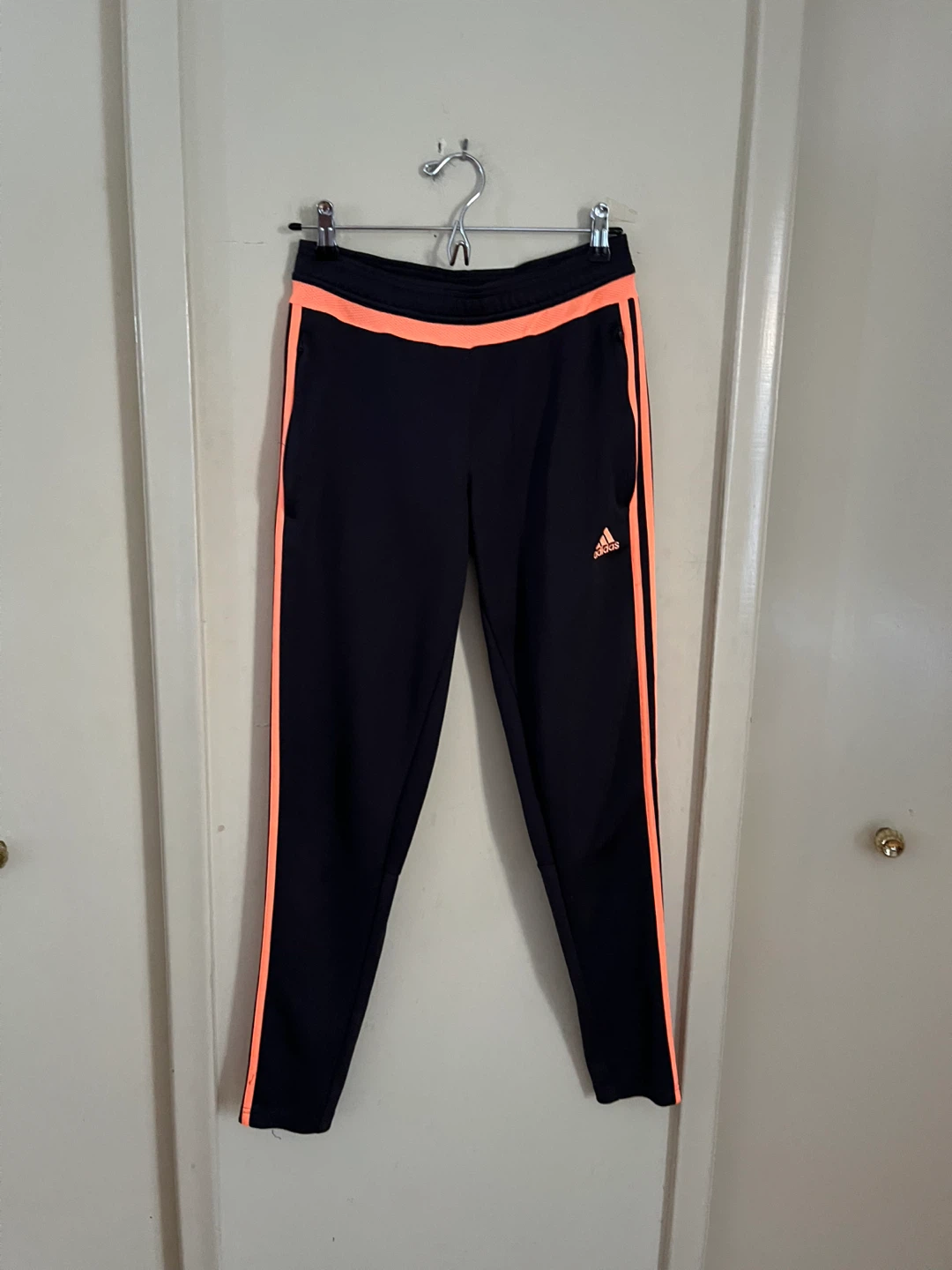 Adidas Black Track Pants with Orange Accents - Size S