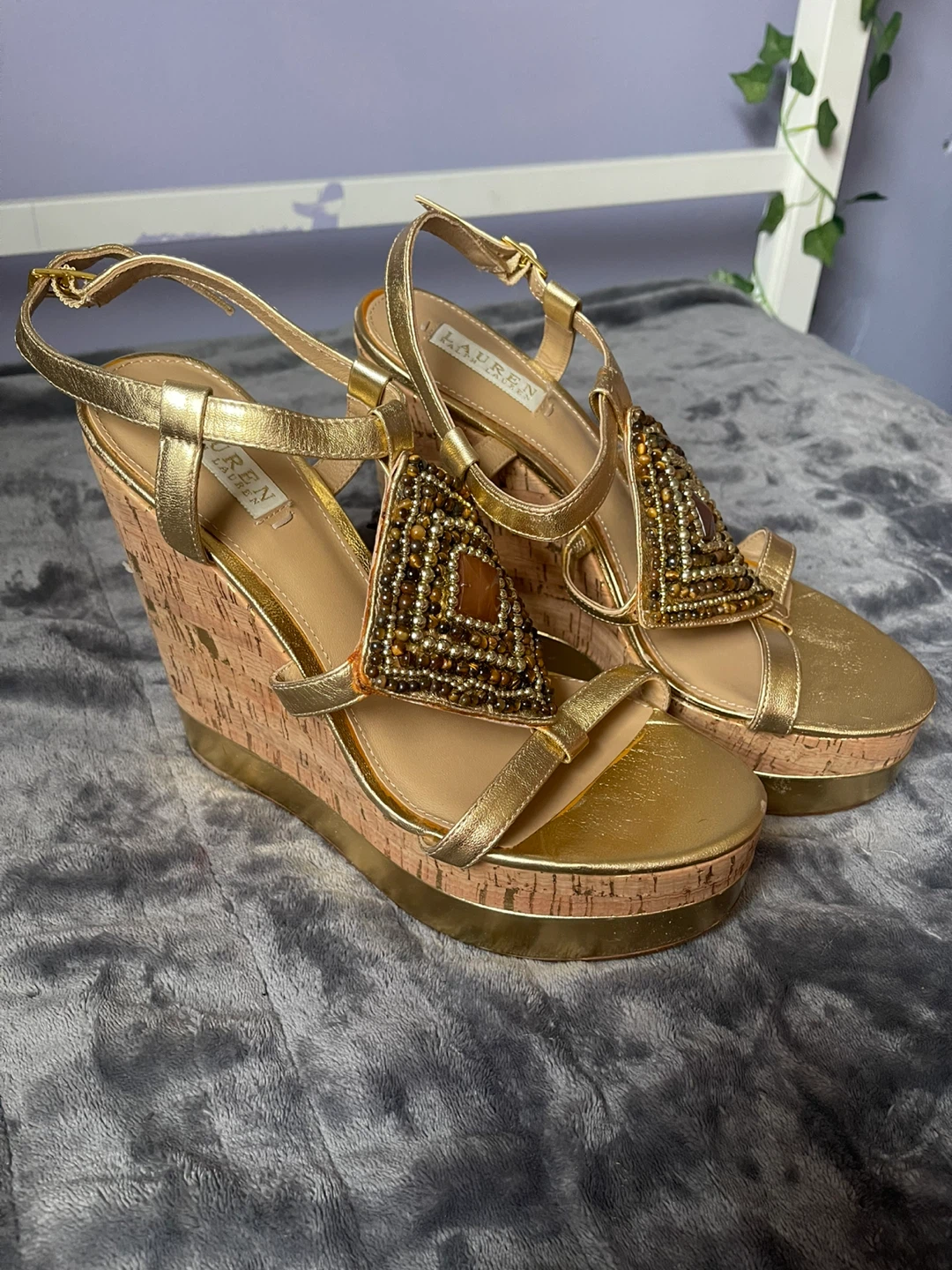 Lauren Ralph Lauren Gold Wedge Sandals