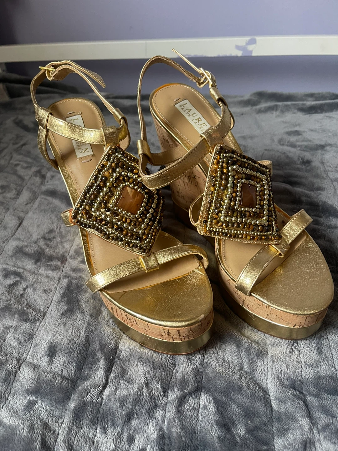 Lauren Ralph Lauren Gold Wedge Sandals - photo 2