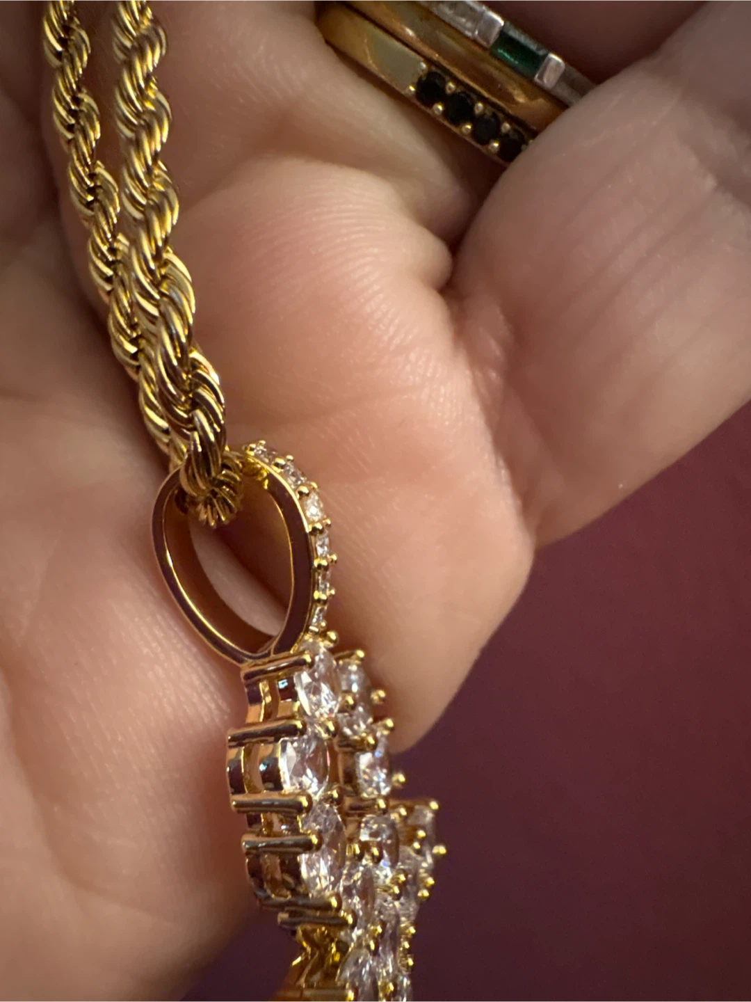18K Gold SS  Rope Chain CZ Ankh Pendant Necklace - photo 4