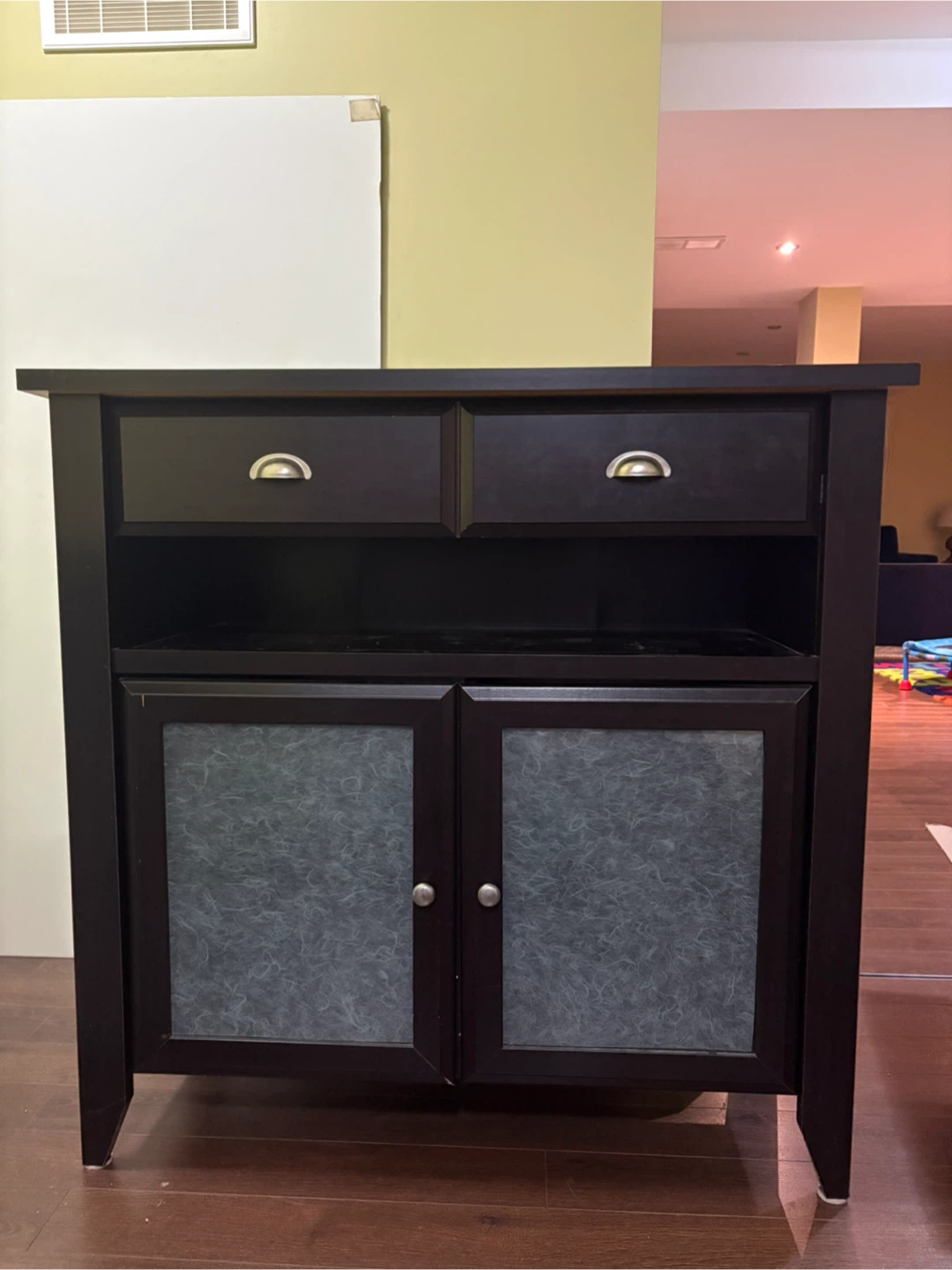 Dark Brown Storage Cabinet with Doors and Wine Rack
