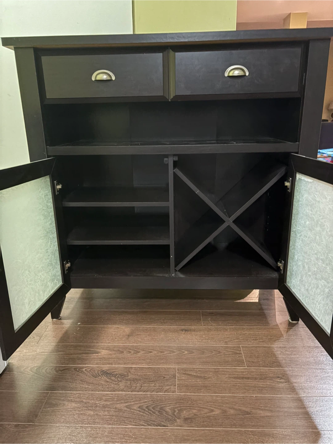 Dark Brown Storage Cabinet with Doors and Wine Rack - photo 2