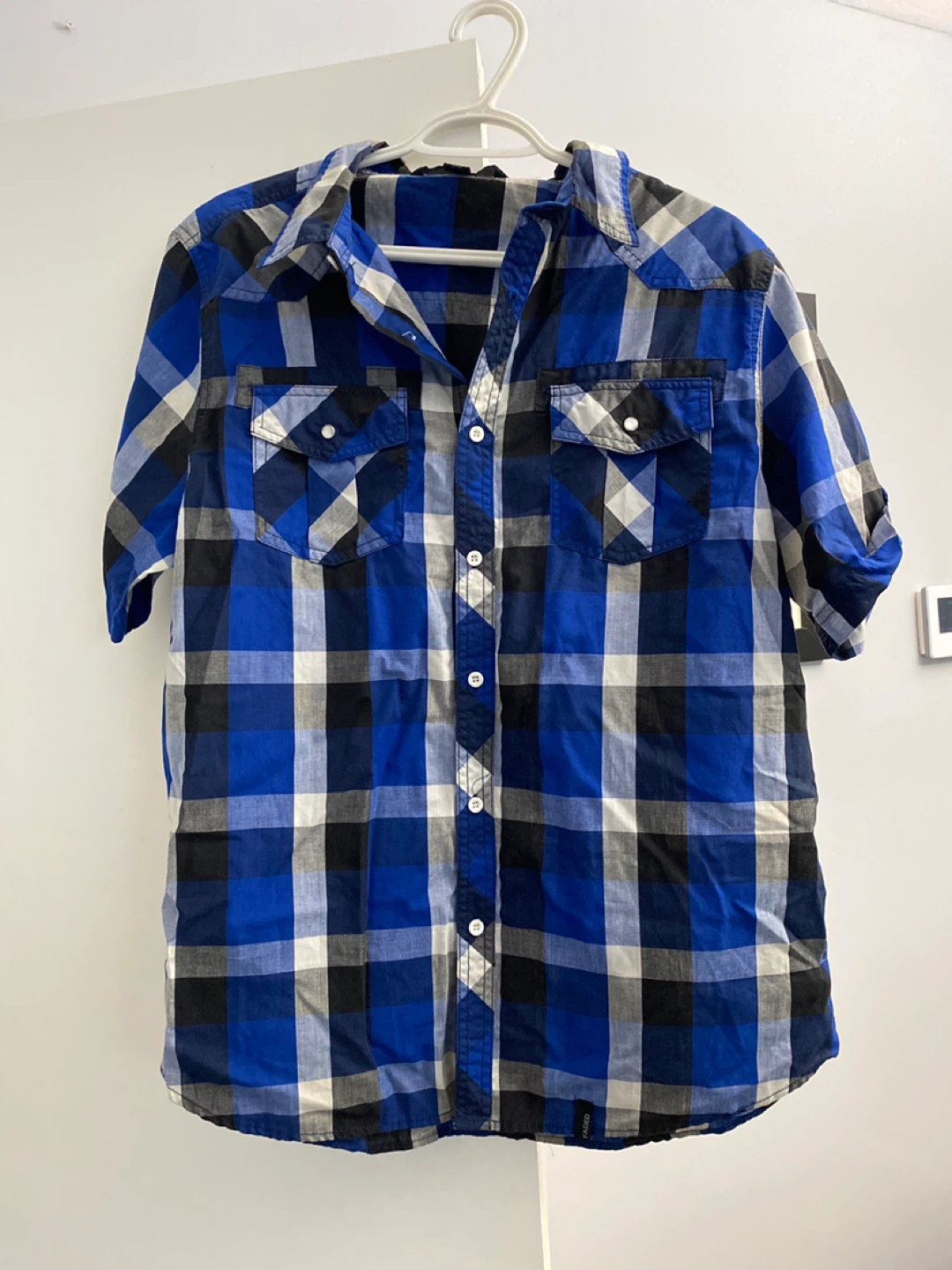 Men's Blue Plaid Short Sleeve Shirt