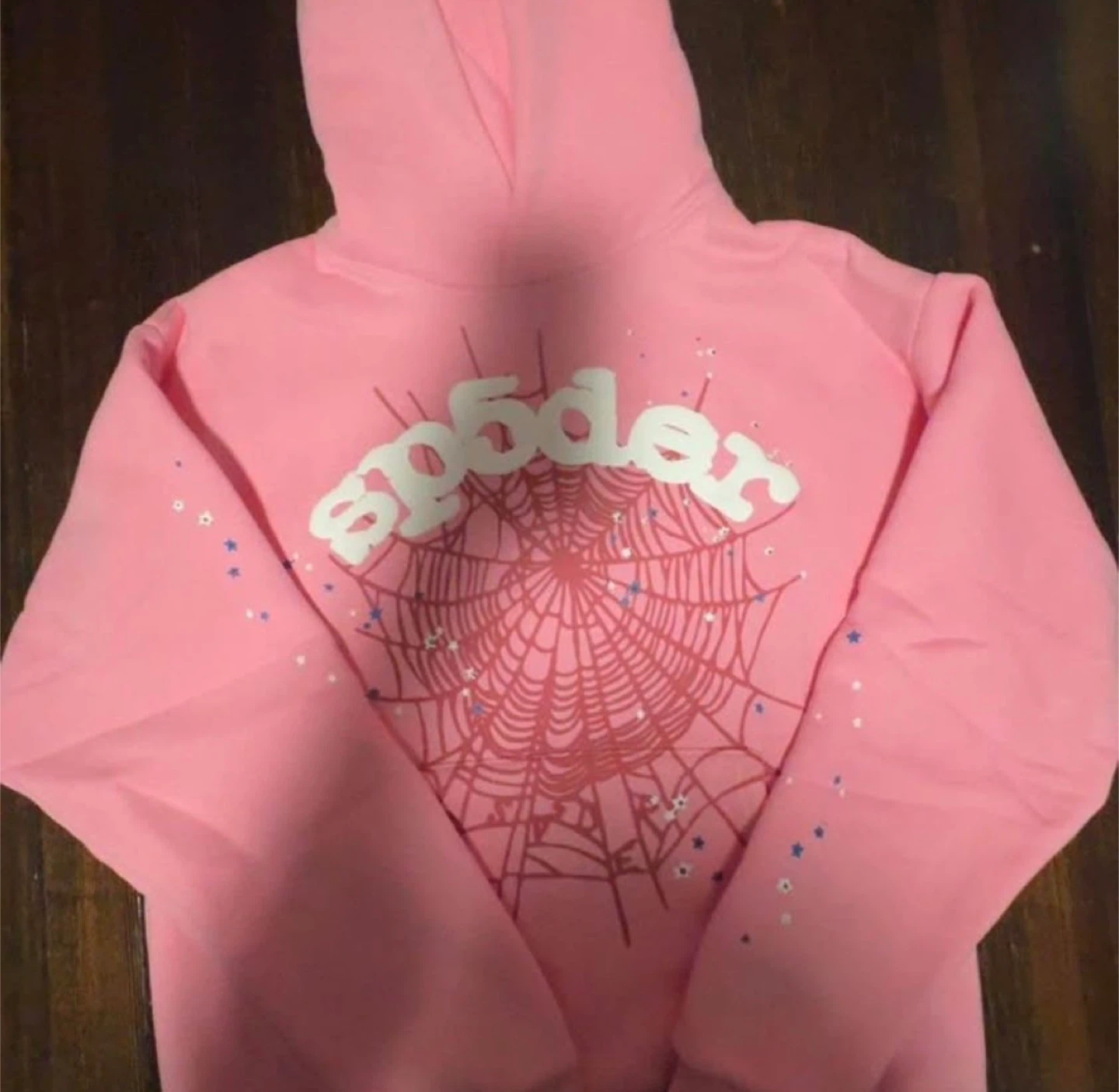 SP5DER Pink Spider Web Hoodie
