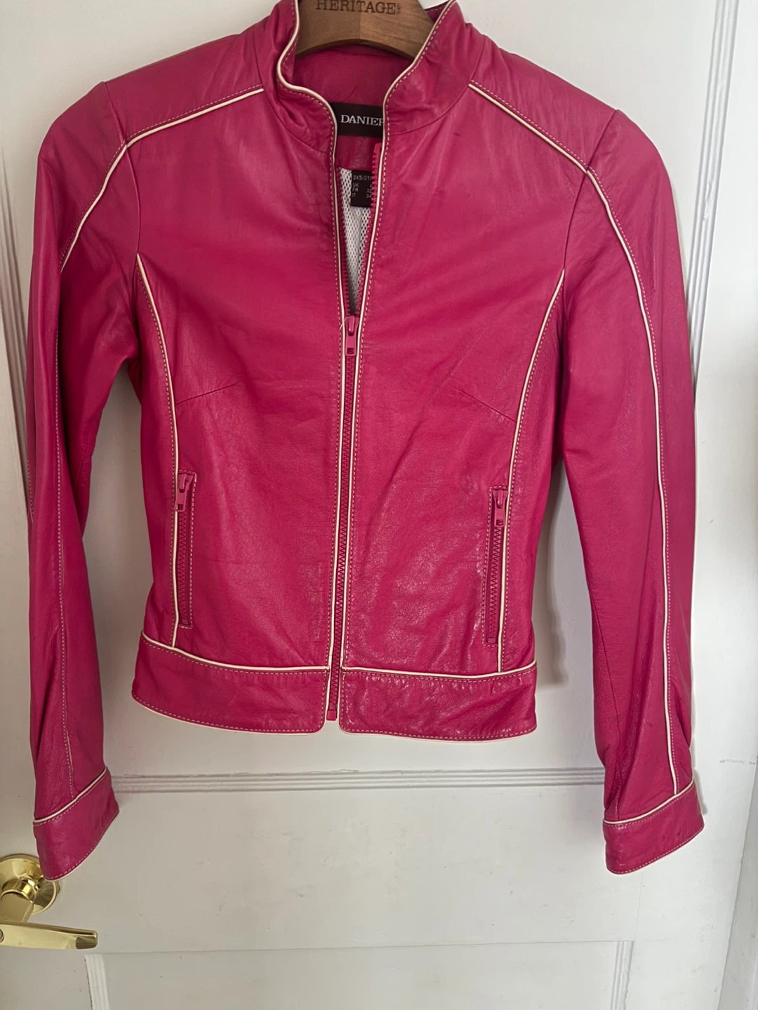 DANIEL HECHTER Pink Leather Jacket - Size XS/TP