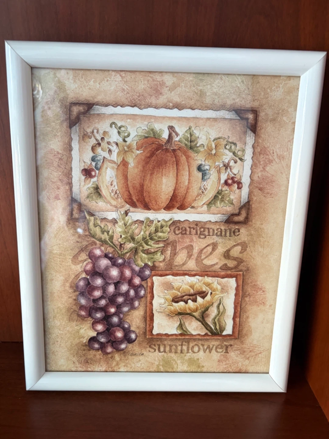 White Framed Harvest Themed Still Life Picture