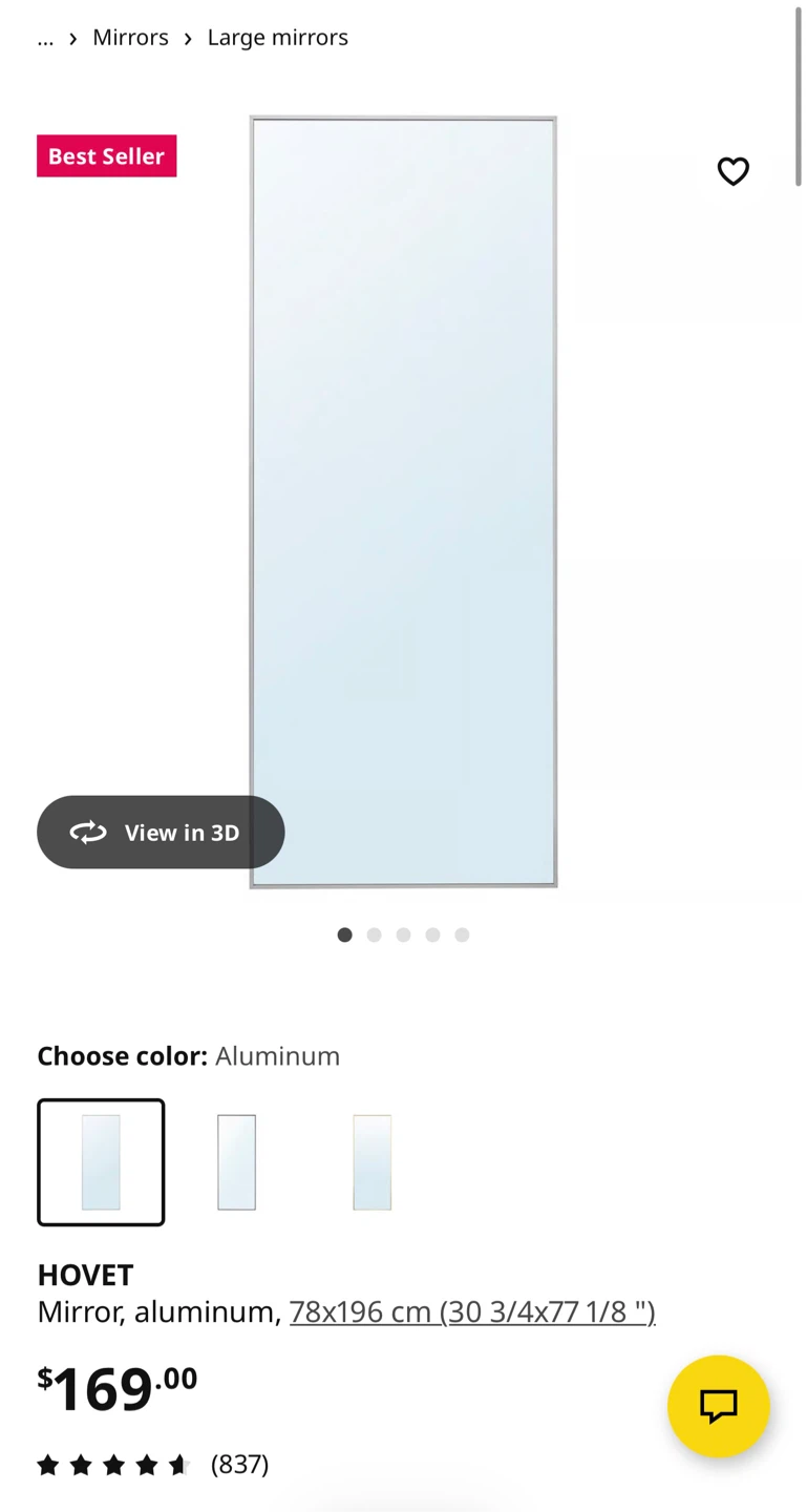 IKEA HOVET Mirror, Aluminum, 78x196 cm