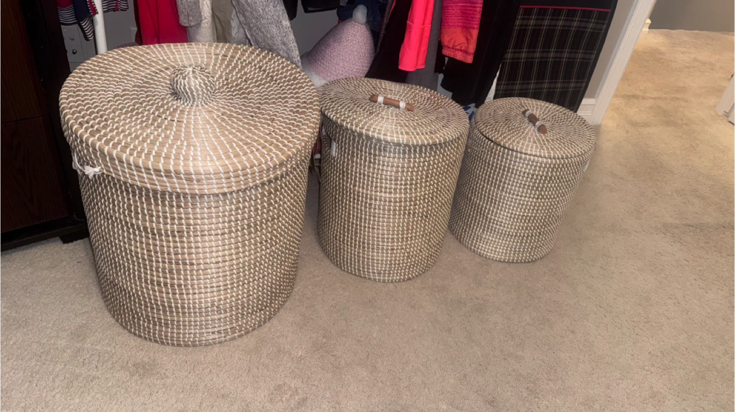 Set of 3 Woven Baskets with Lids