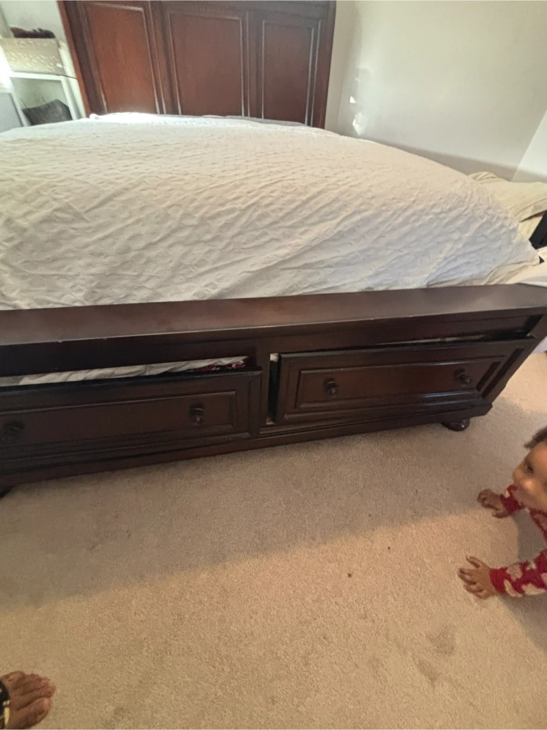 Dark Wood Sleigh Bed Frame with Storage Drawers - photo 2